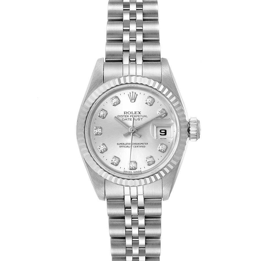 Rolex Datejust Steel White Gold Silver Diamond Dial Ladies Watch 69174 Papers SwissWatchExpo
