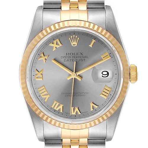 Photo of Rolex Datejust Steel Yellow Gold Slate Dial Mens Watch 16233 Papers