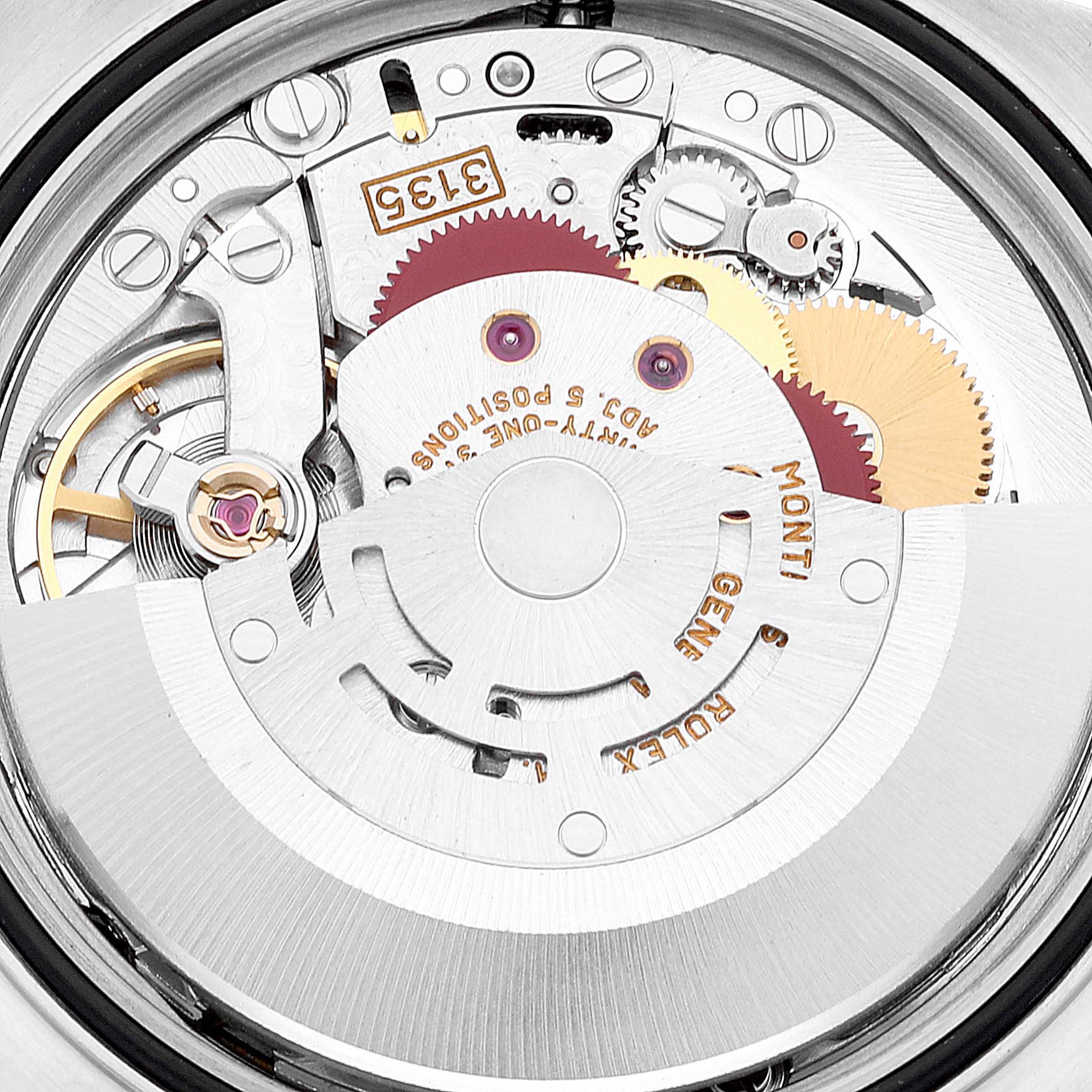This image shows a close-up view of the movement inside a Rolex Turn-o-Graph 16263 Men's Steel and Gold (two tone) Champagne Dial 16263 Men's Steel and Gold (two tone) Champagne Dial watch.