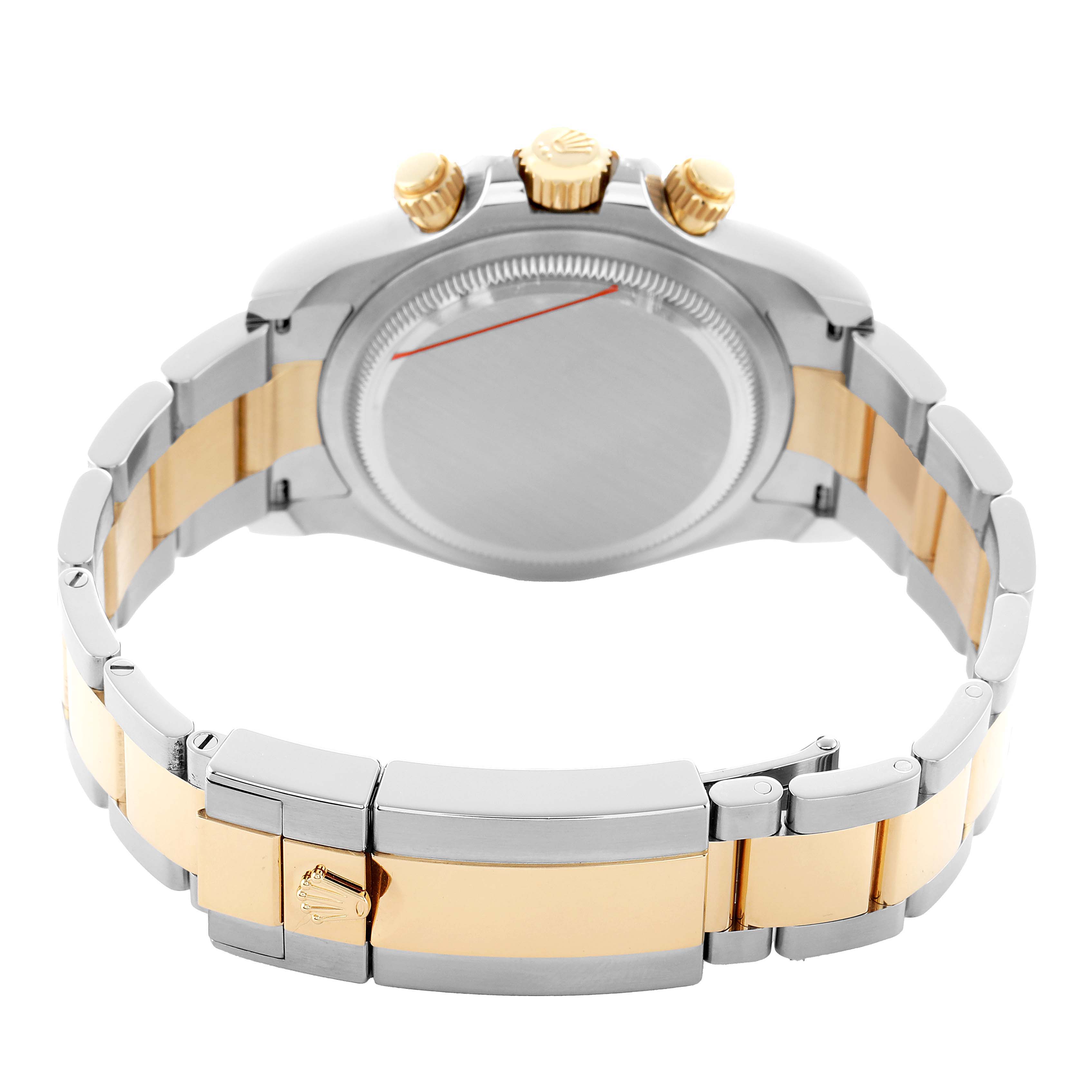 The image shows the back and clasp of a Rolex Daytona 126503 Men's Steel and Gold (two tone) Black Dial watch, emphasizing the bracelet and crown.