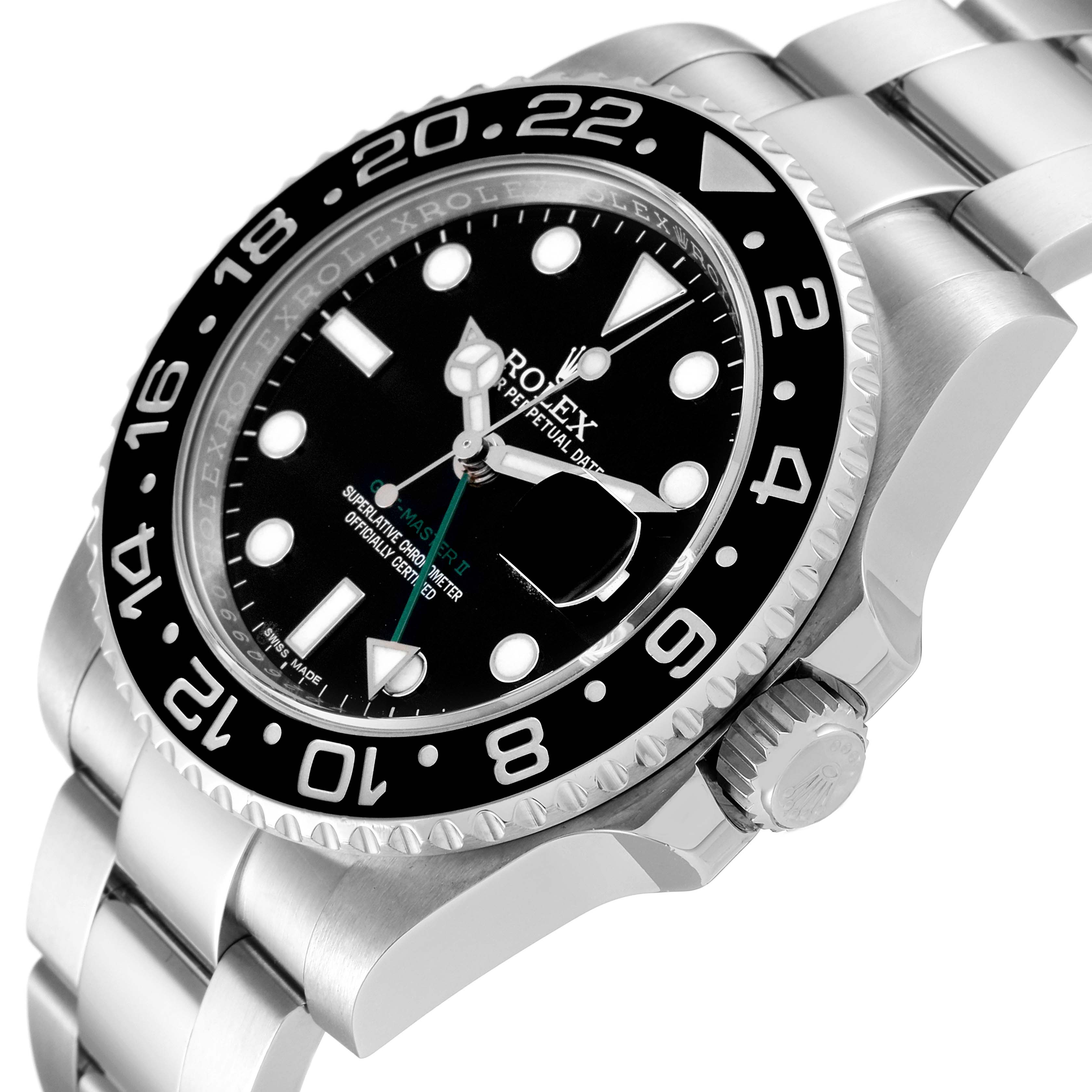 The image shows a close-up angled view of the Rolex GMT-Master 116710 Men
s Stainless Steel Black Dial 116710 Men
s Stainless Steel Black Dial watch, highlighting its bezel, dial, and crown.