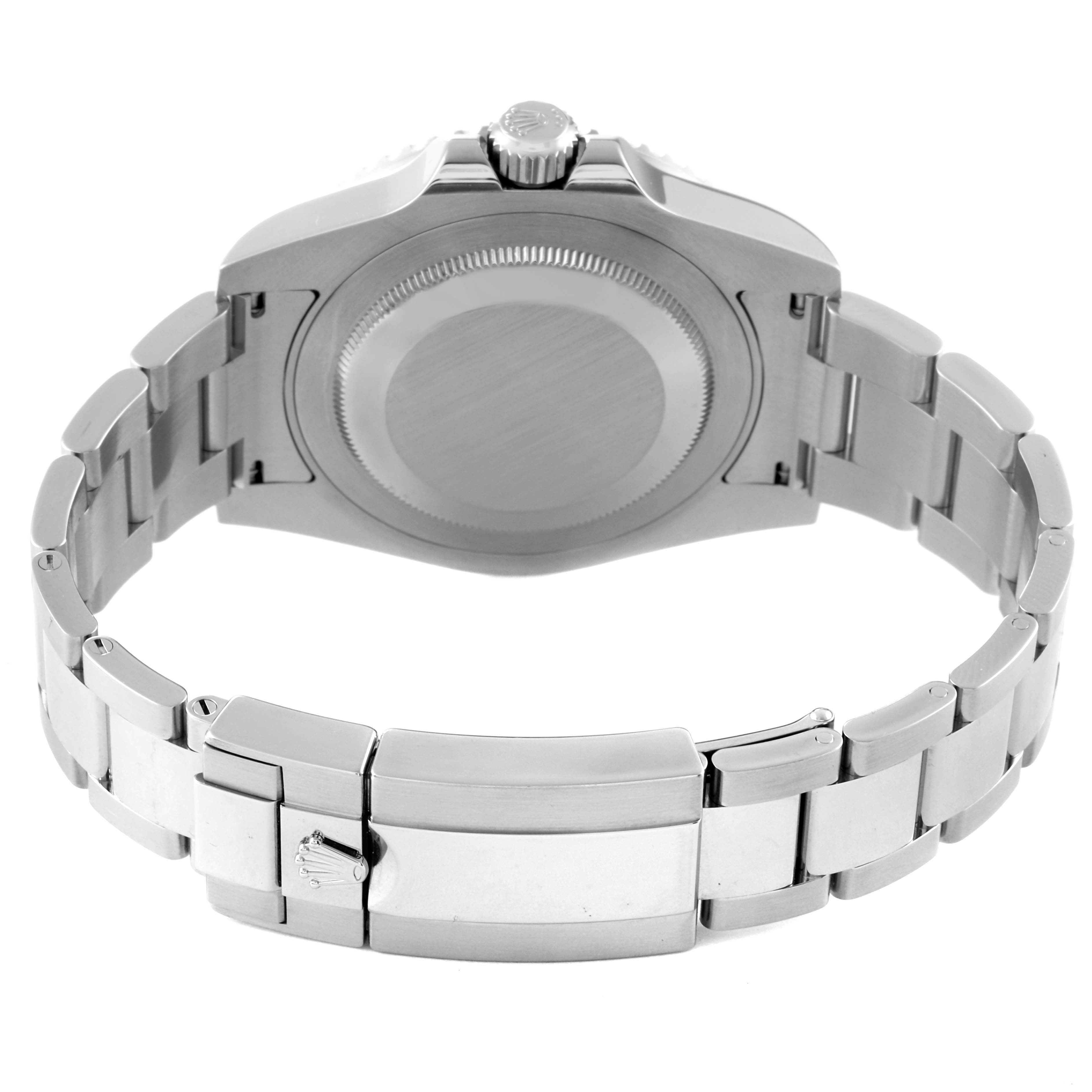 This image shows the back view of a Rolex GMT-Master 116710 Men
s Stainless Steel Black Dial 116710 Men
s Stainless Steel Black Dial watch, highlighting the case back and bracelet.