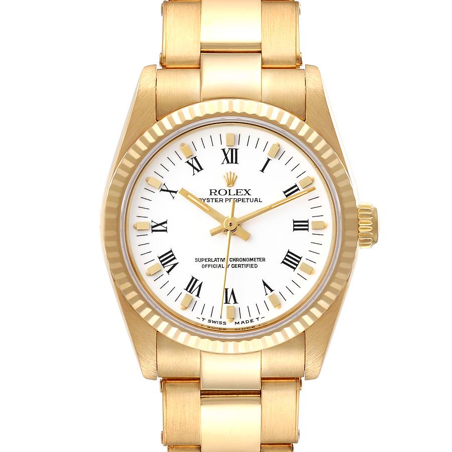Rolex Oyster Perpetual Midsize White Dial Yellow Gold Ladies Watch 67518 SwissWatchExpo