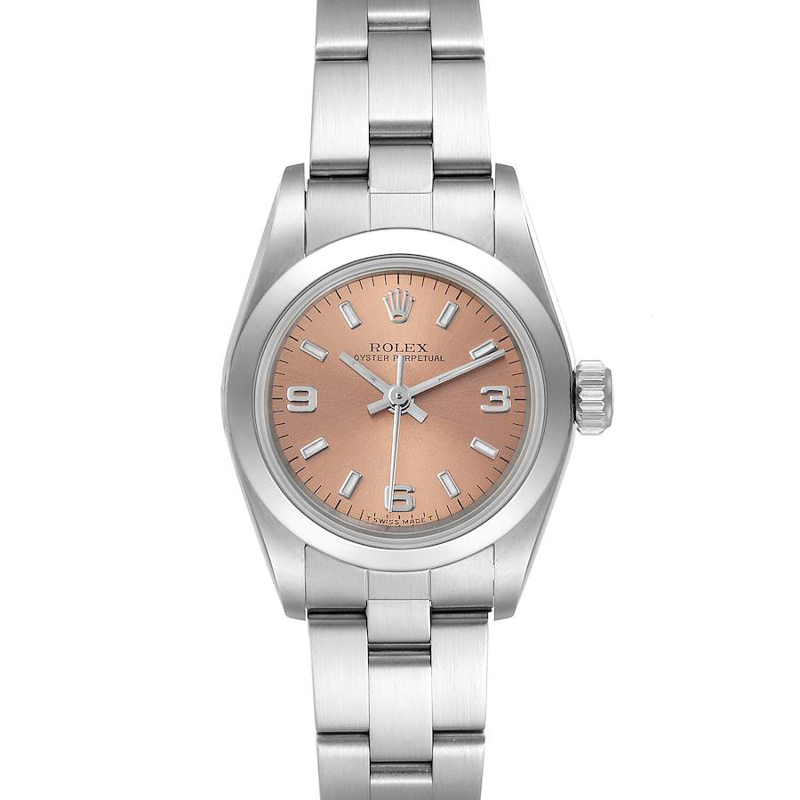 Rolex Oyster Perpetual Nondate Steel Salmon Dial Ladies Watch 67180 Papers SwissWatchExpo
