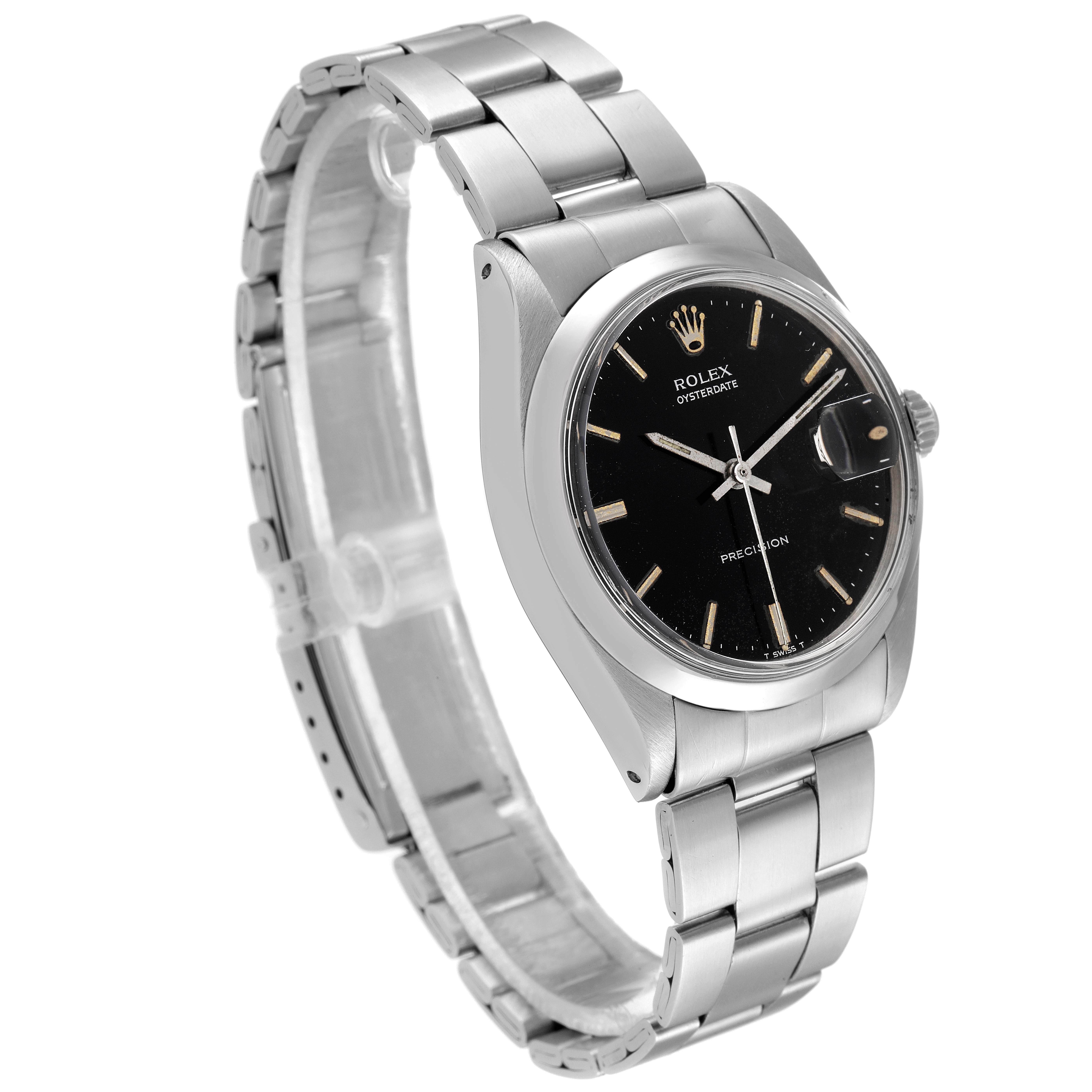 The Rolex Vintage Collection 6694 Men's Stainless Steel Black Dial 6694 Men's Stainless Steel Black Dial watch is shown at an angle showcasing its black dial, stainless steel case, and bracelet.
