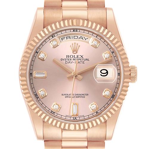 Photo of Rolex President Day Date 36 Everose Gold Diamond Mens Watch 118235
