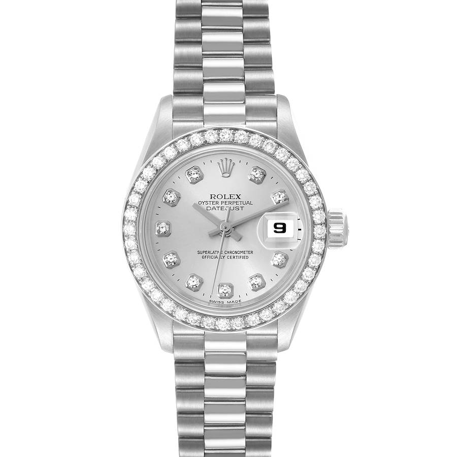 Rolex President Silver Dial Platinum Diamond Ladies Watch 69136 SwissWatchExpo