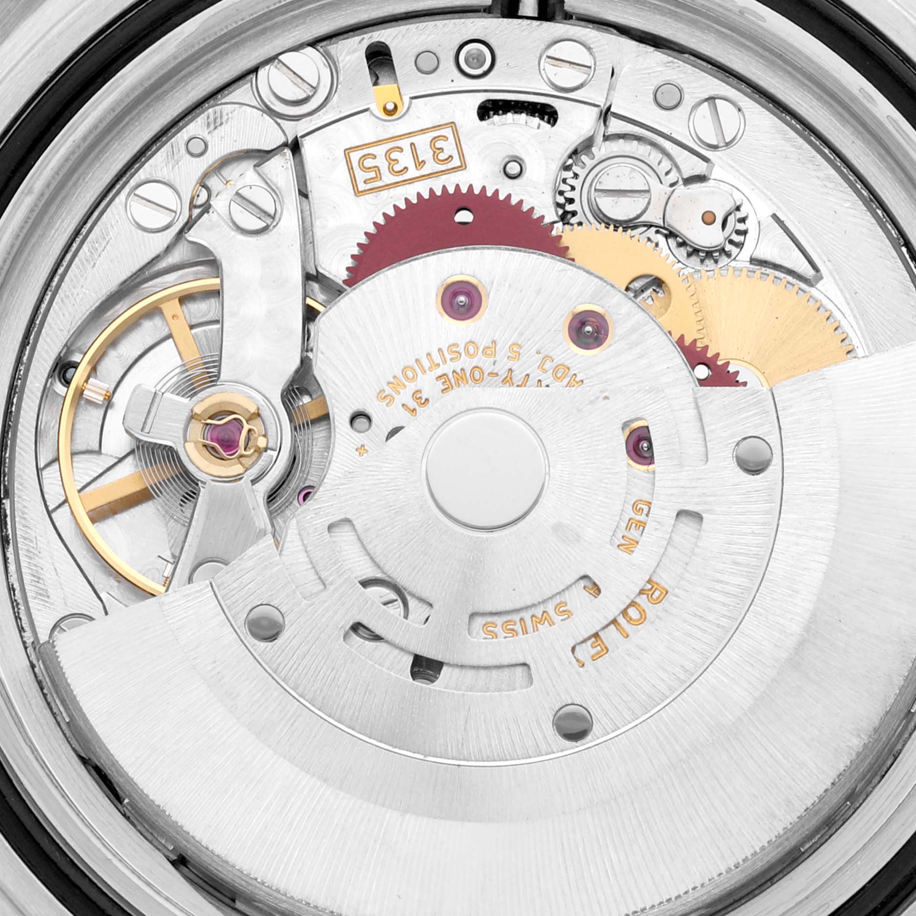 This image shows a close-up view of the movement and internal mechanisms of a Rolex Submariner 16610 Men's Stainless Steel Black Dial 16610 Men's Stainless Steel Black Dial watch.