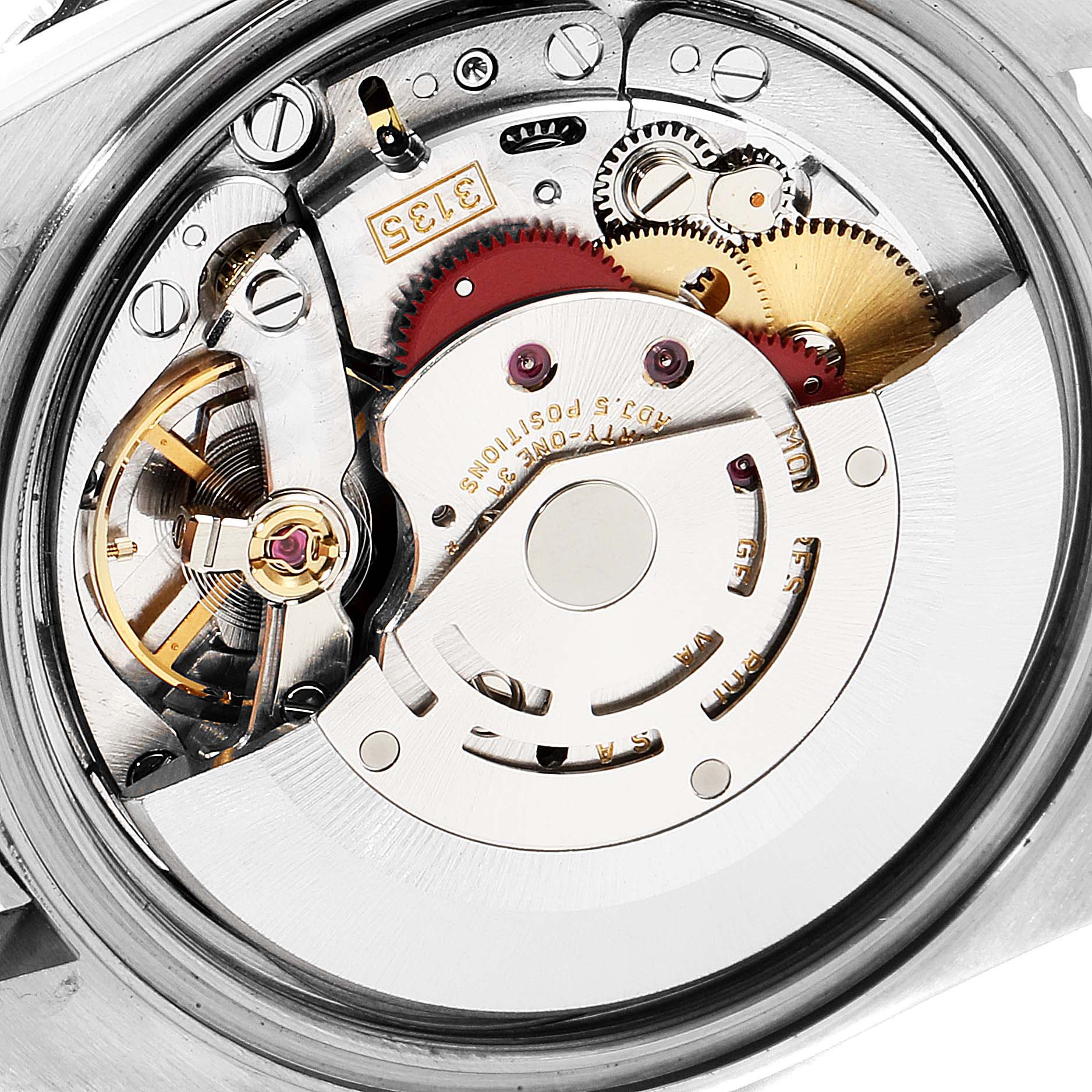 The image shows the internal mechanism of a Rolex Turn-o-Graph 16264 Men
s Stainless Steel Black Dial 16264 Men
s Stainless Steel Black Dial watch, observed from the rear.