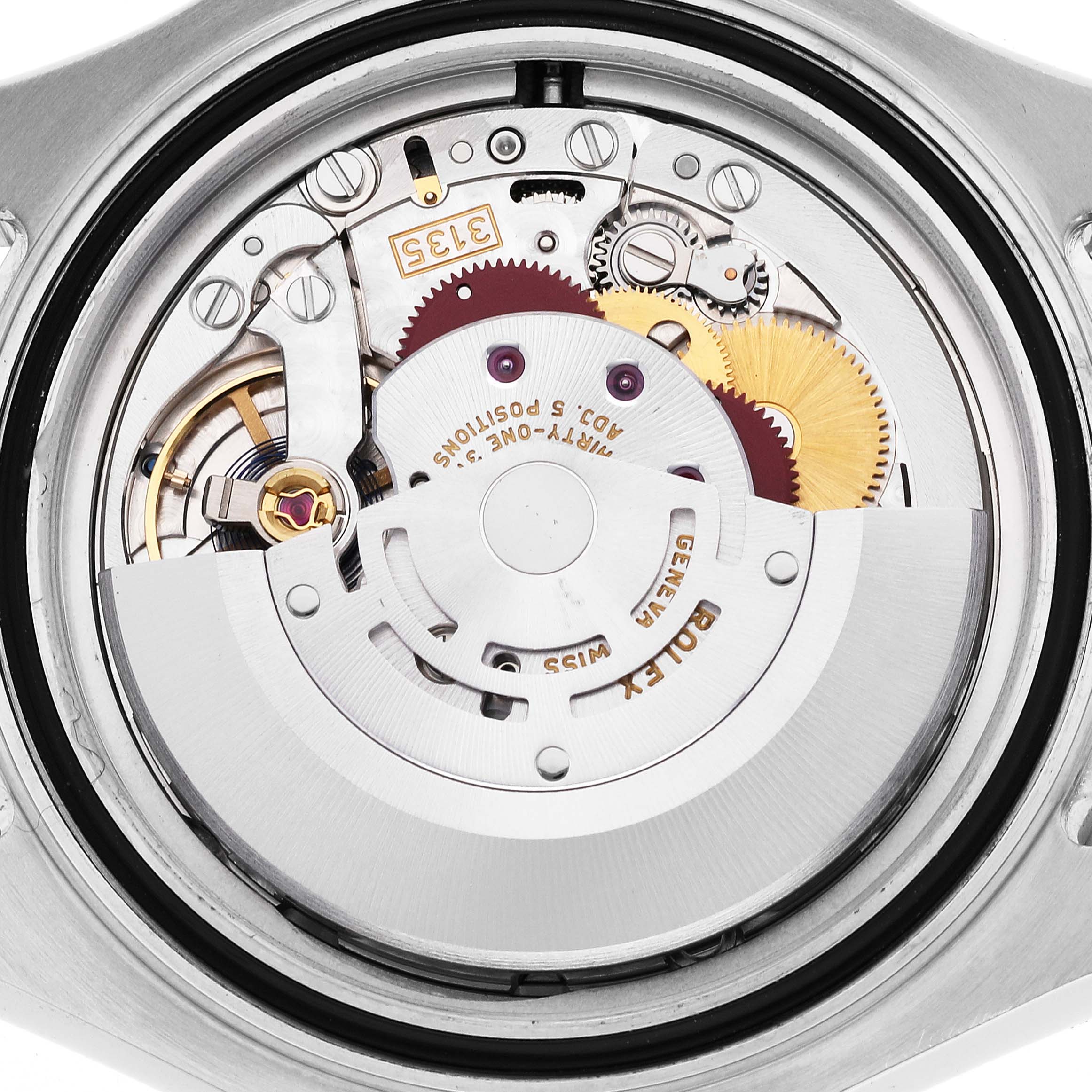 This is a close-up view of the internal movement and mechanisms of the Rolex Yacht-Master 116622 Men
s Stainless Steel Grey Dial 116622 Men
s Stainless Steel Grey Dial watch.