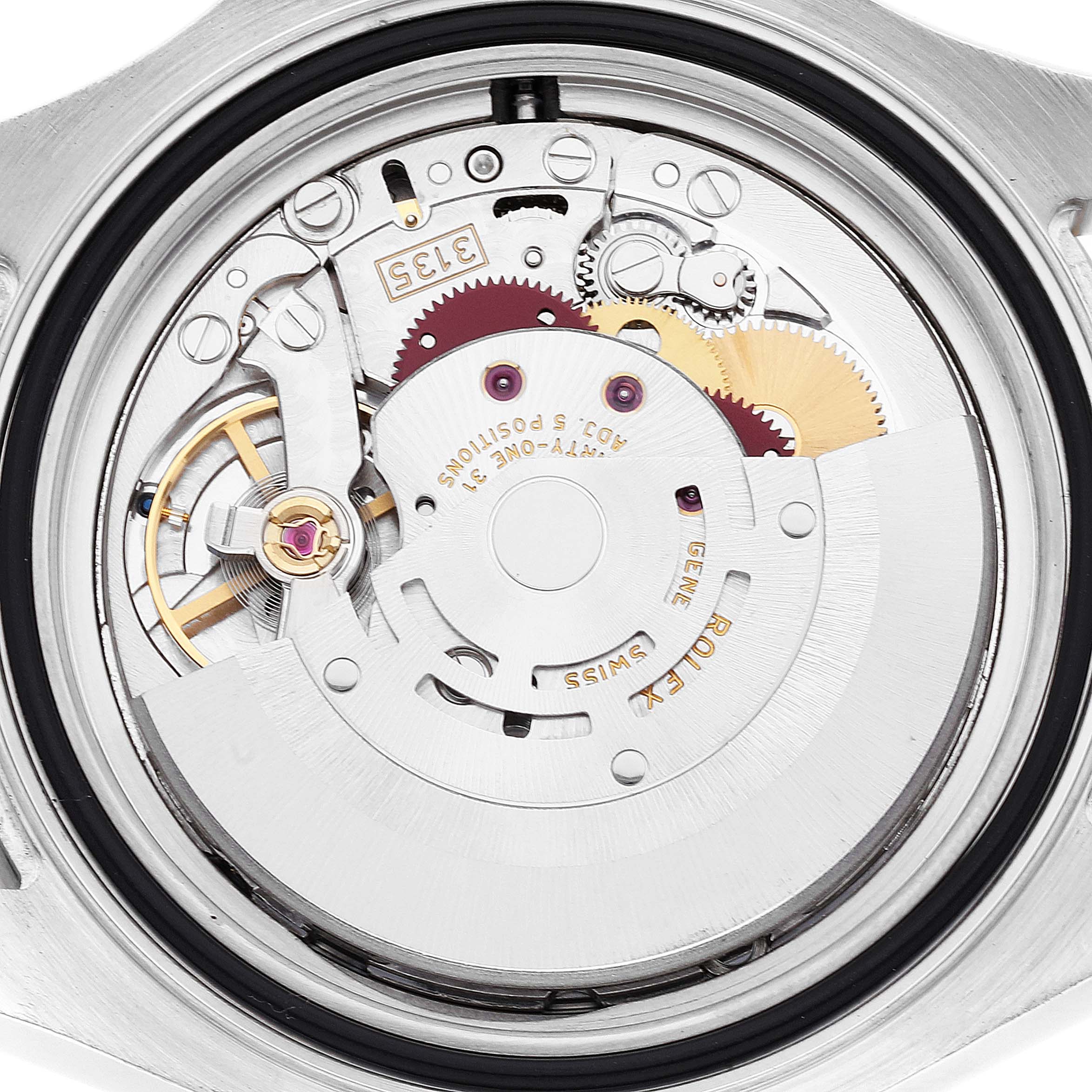 This image shows the internal mechanical movement of a Rolex Yacht-Master 16623 Men's Steel and Gold (two tone) White Dial 16623 Men's Steel and Gold (two tone) White Dial watch from a close-up, top-down angle.