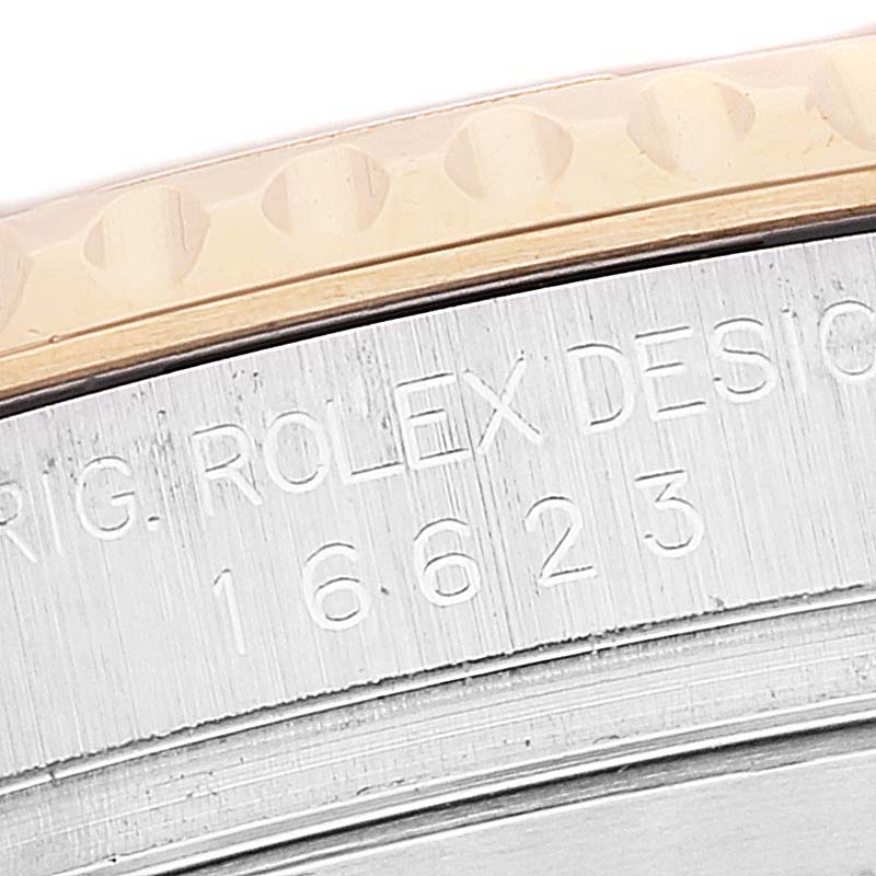 This close-up image of the Yacht-Master by Rolex shows the model number and part of the bezel.