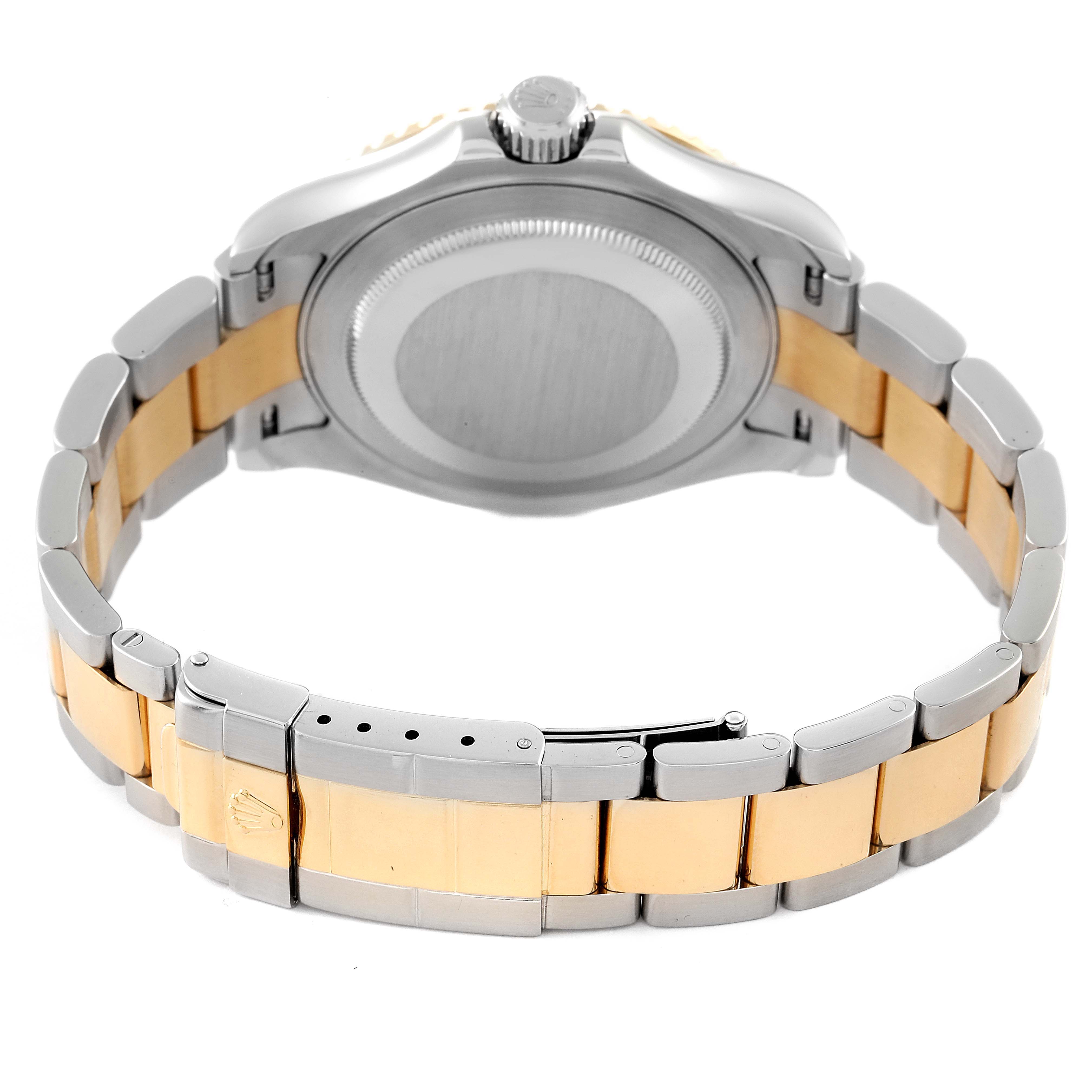 The image shows the back and bracelet of a Rolex Yacht-Master 16623 Men's Steel and Gold (two tone) White Dial 16623 Men's Steel and Gold (two tone) White Dial watch, highlighting its two-tone metal design.