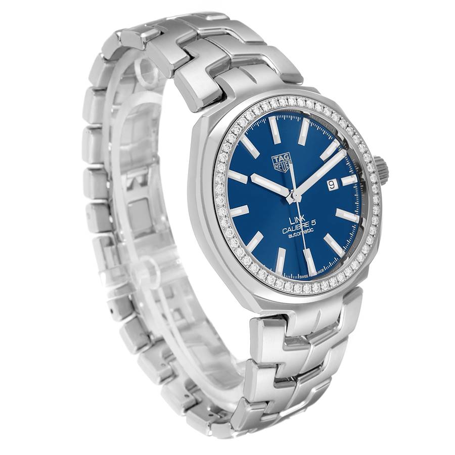 TAG Heuer Link Blue Dial Diamond Steel Mens Watch WBC2113 Box Card