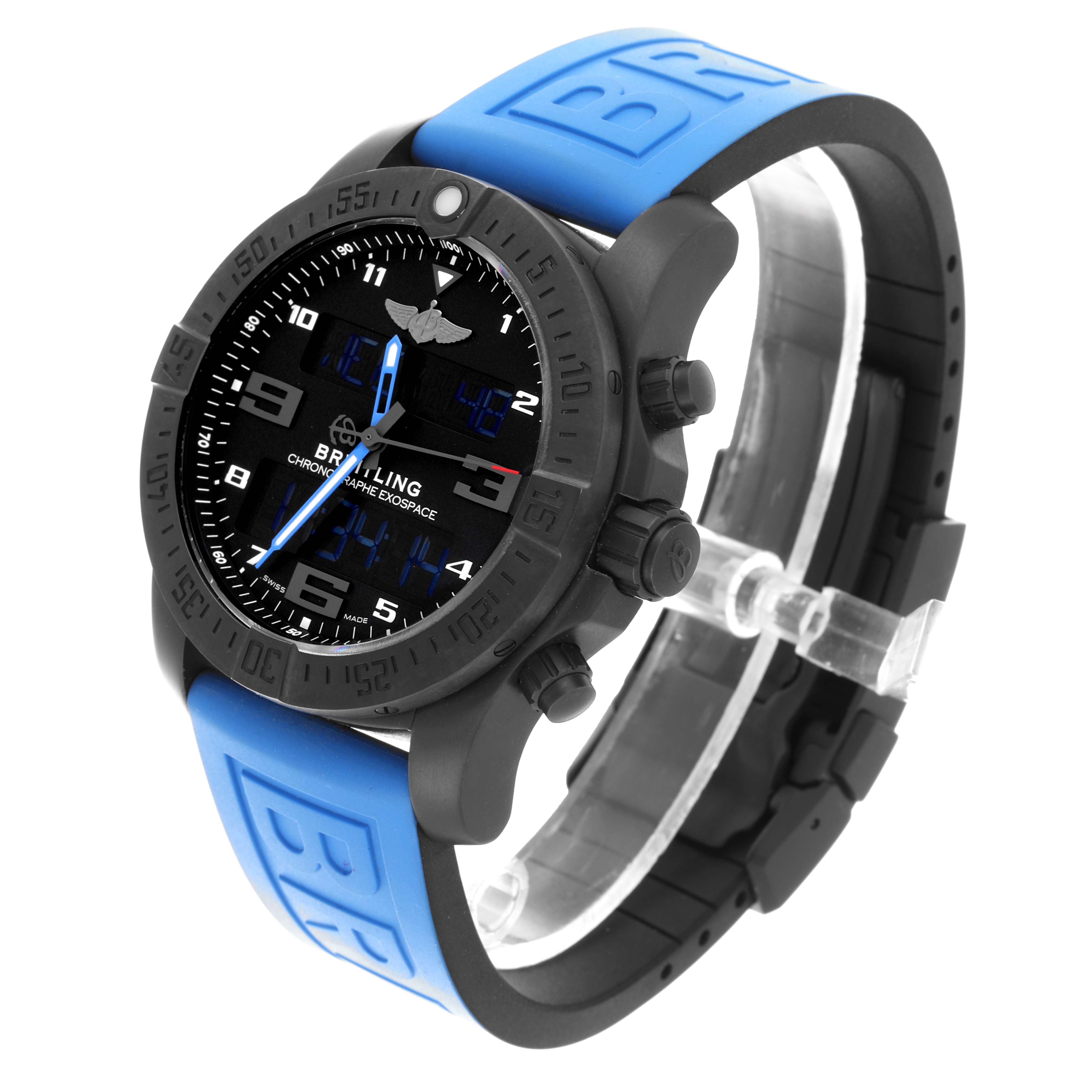 The Breitling Professional Series VB5510 Men's Titanium Black Dial VB5510 Men's Titanium Black Dial watch is shown at a three-quarter angle, displaying the face, bezel, strap, and side buttons.