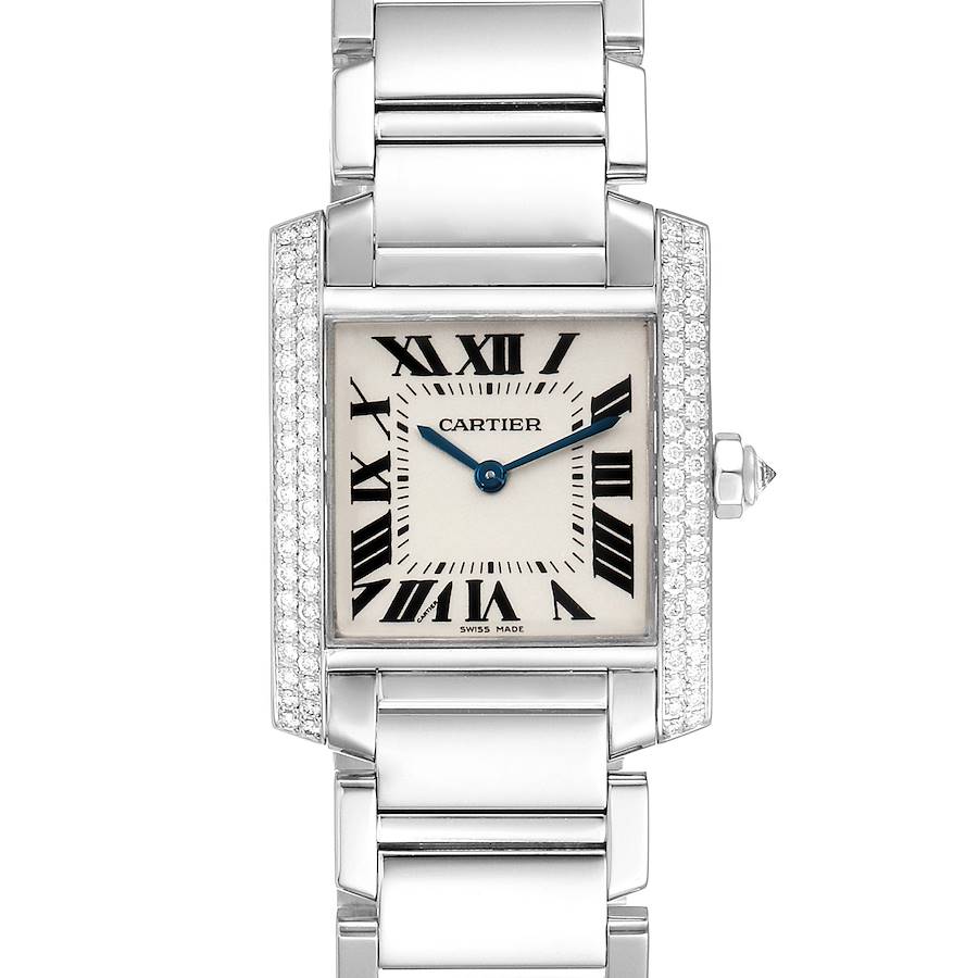 Cartier Tank Francaise Midsize White Gold Diamond Ladies Watch WE1009S3 SwissWatchExpo