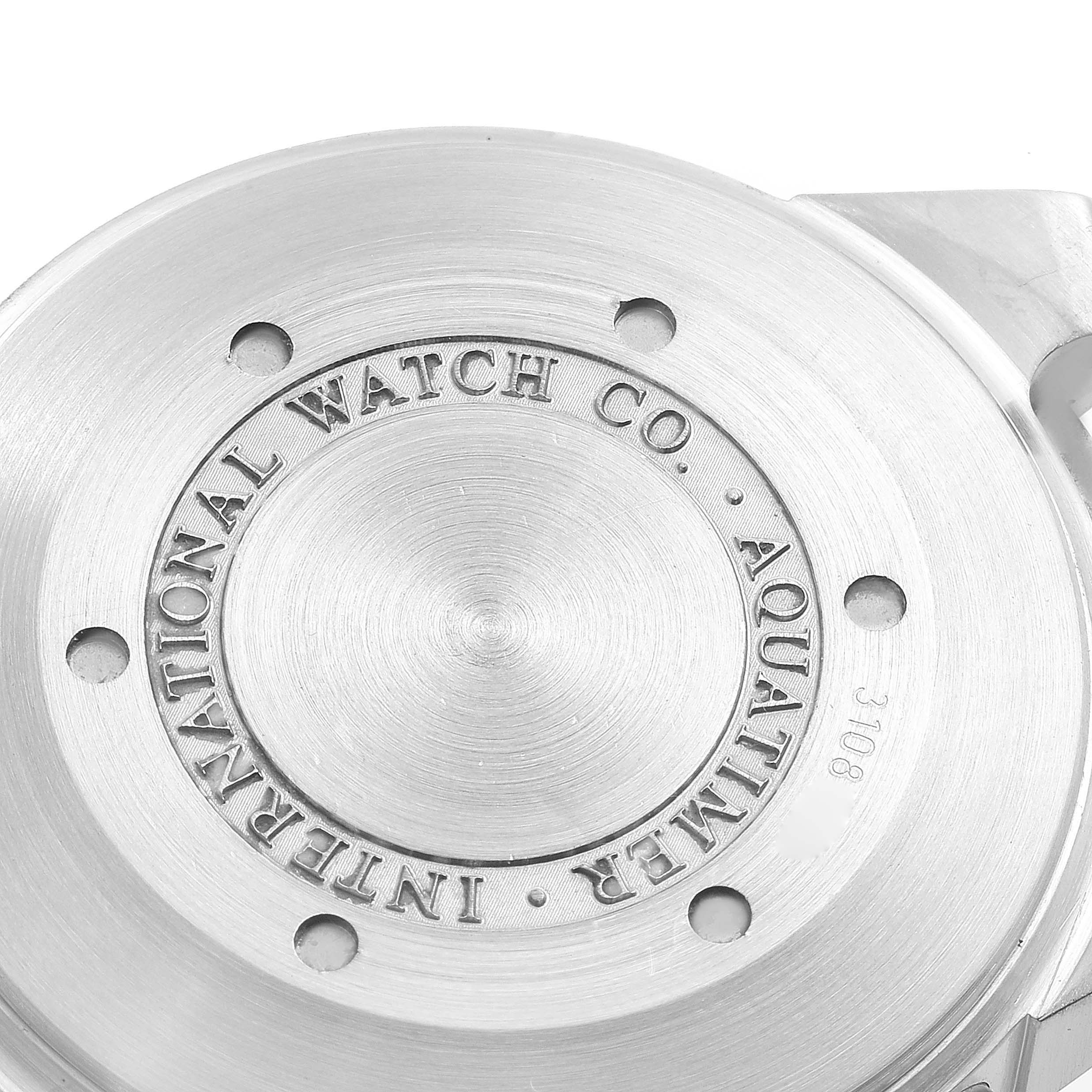 The image shows the case back of an IWC Aquatimer IW371928 Men's Stainless Steel Black Dial IW371928 Men's Stainless Steel Black Dial watch, viewed from the rear.