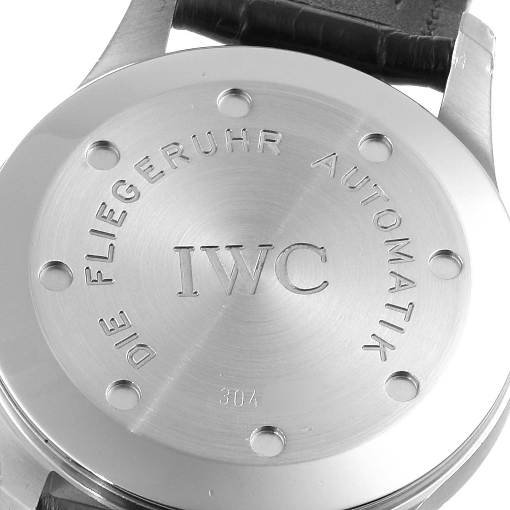 The image shows the back case of the IWC Pilot IW325313 Men's Stainless Steel Silver Dial IW325313 Men's Stainless Steel Silver Dial model watch.