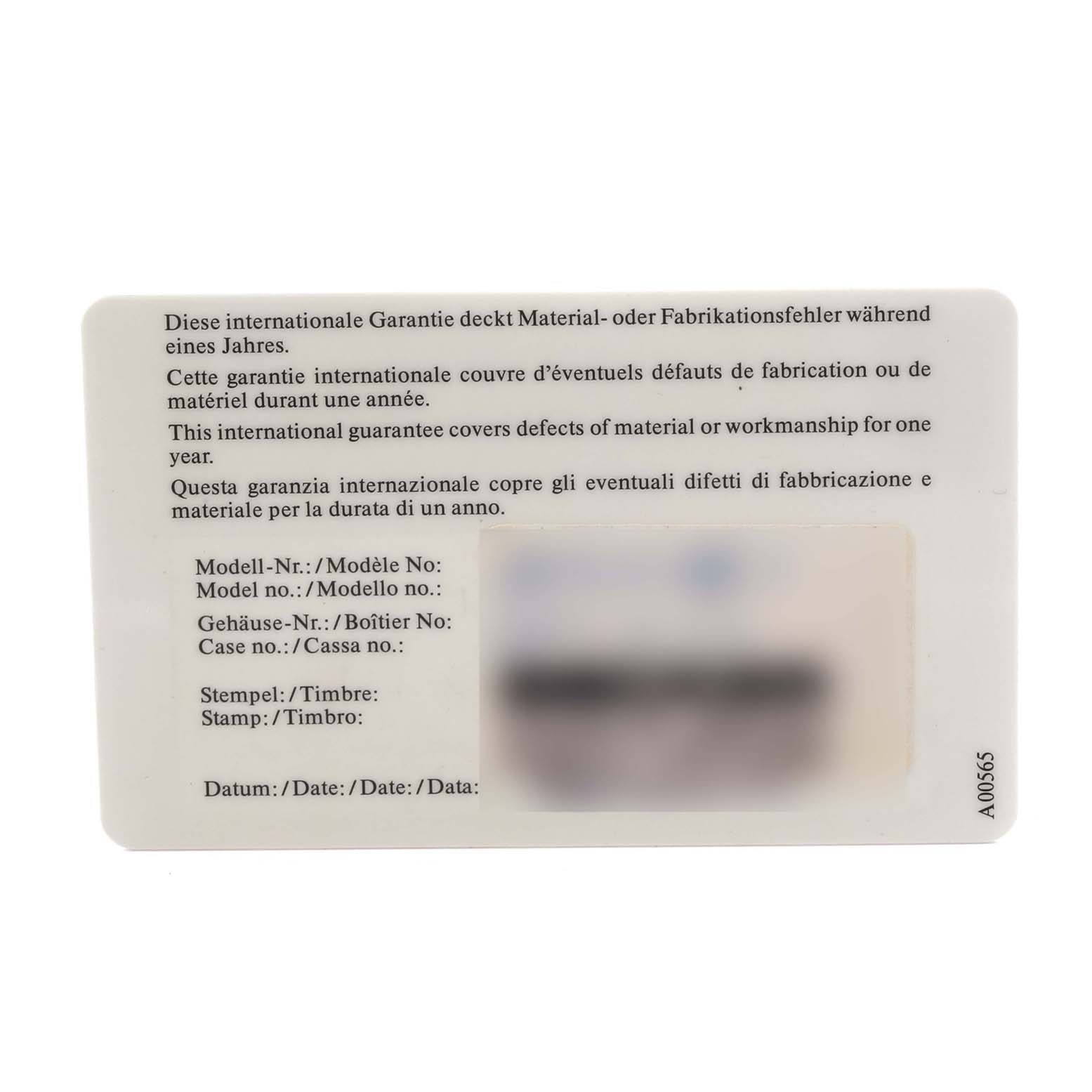 This image shows a warranty card for the IWC Portuguese IW5441 Men
s Stainless Steel Silver Dial IW5441 Men
s Stainless Steel Silver Dial model, displaying guarantee details and model information.