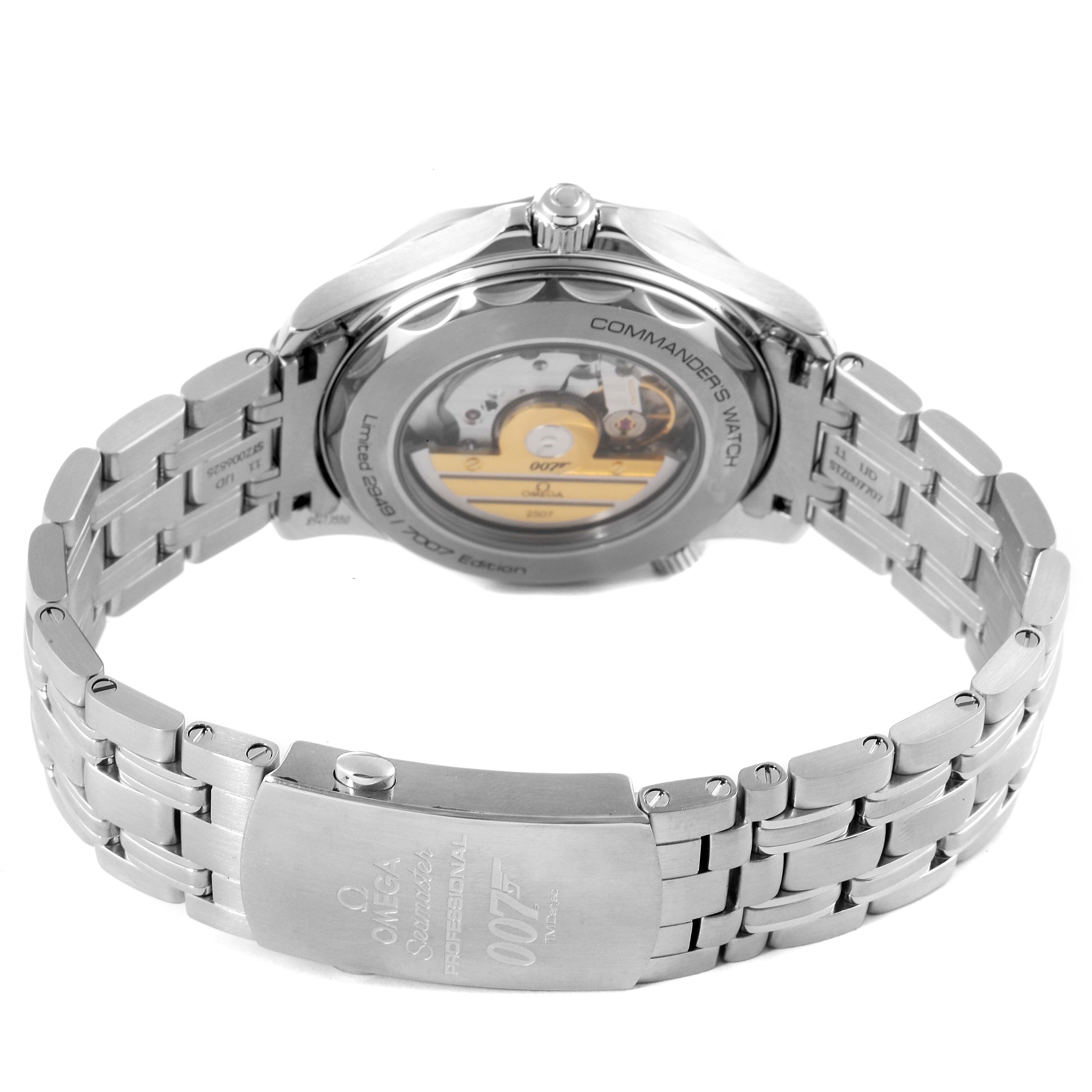The image shows the back view and bracelet of an Omega Seamaster 212.32.41.20.04.001 Men's Stainless Steel White Dial 212.32.41.20.04.001 Men's Stainless Steel White Dial watch, highlighting its clasp and transparent case back.