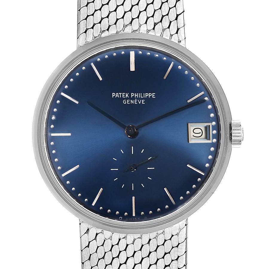 Patek Philippe Calatrava Blue Dial White Gold Vintage Automatic Watch 3514 SwissWatchExpo