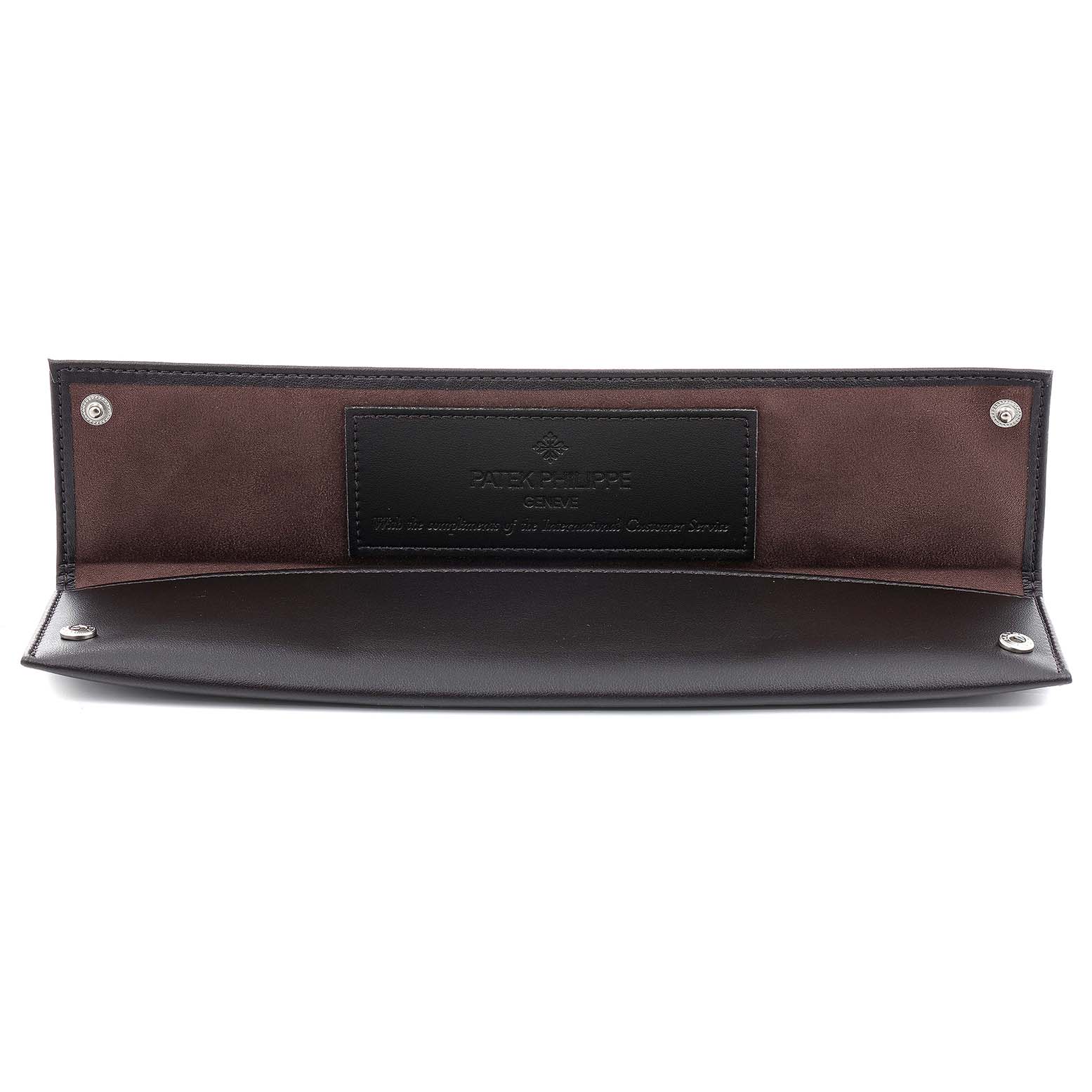 This is a Patek Philippe Vintage watch leather case shown open, revealing the interior with brand details.