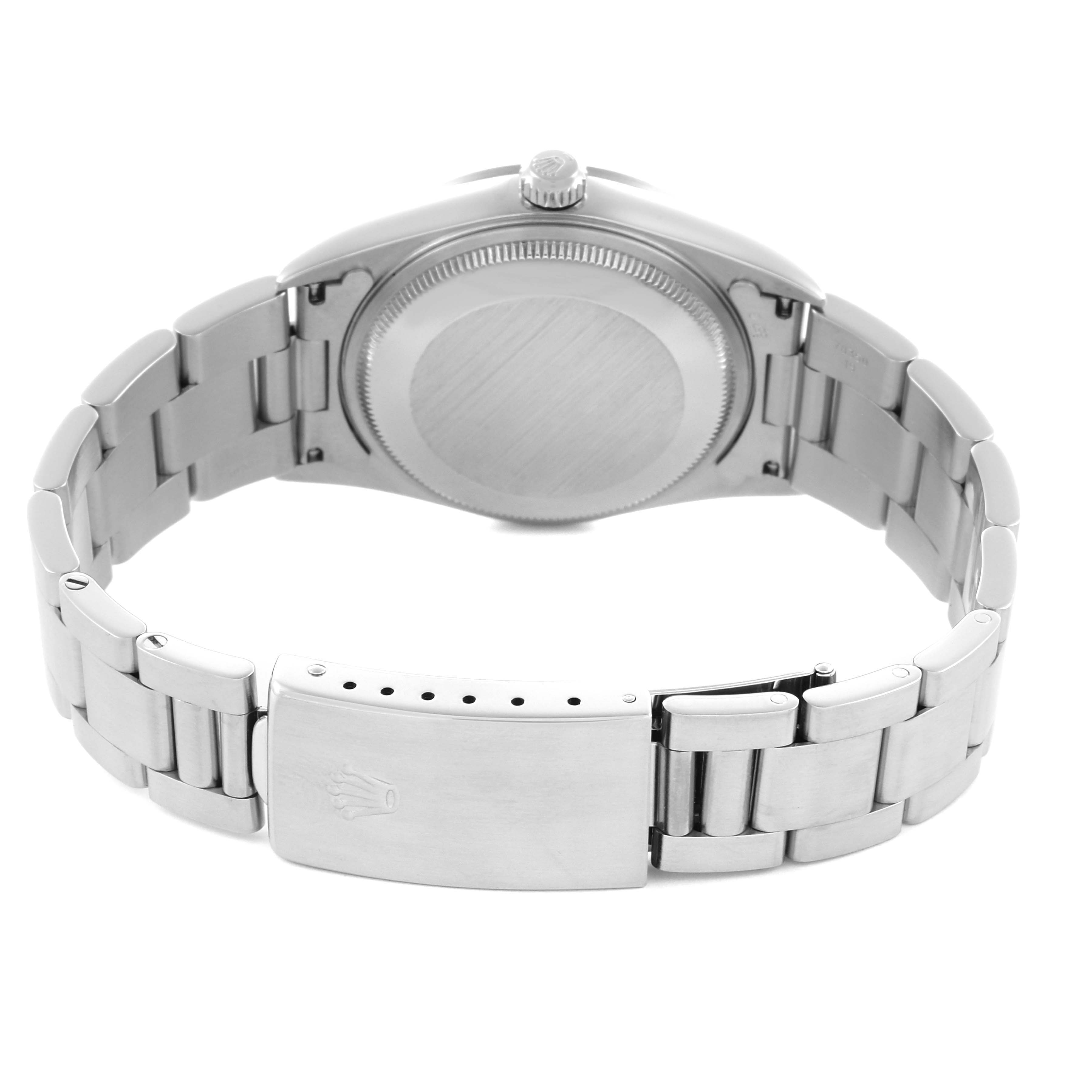 The image shows the back case and bracelet of a Rolex Air-King 14000 Men's Stainless Steel White Dial 14000 Men's Stainless Steel White Dial, focusing on the clasp and links.
