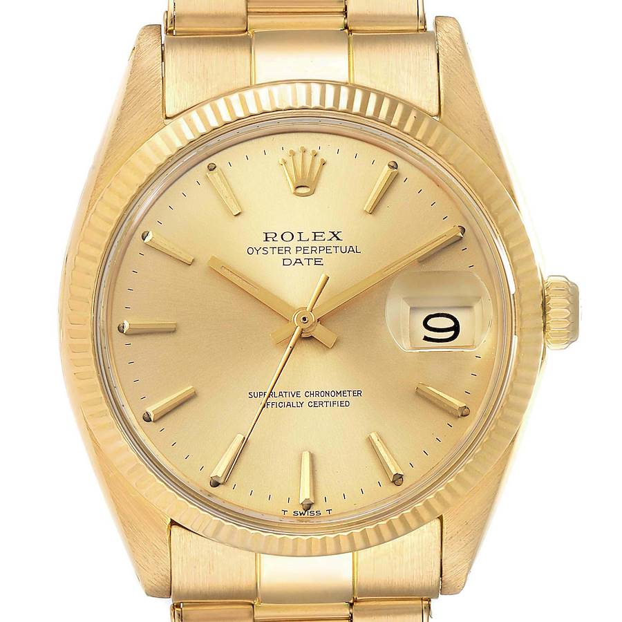 Rolex Date 18k Yellow Gold Oyster Bracelet Vintage Mens Watch 1503 Box SwissWatchExpo