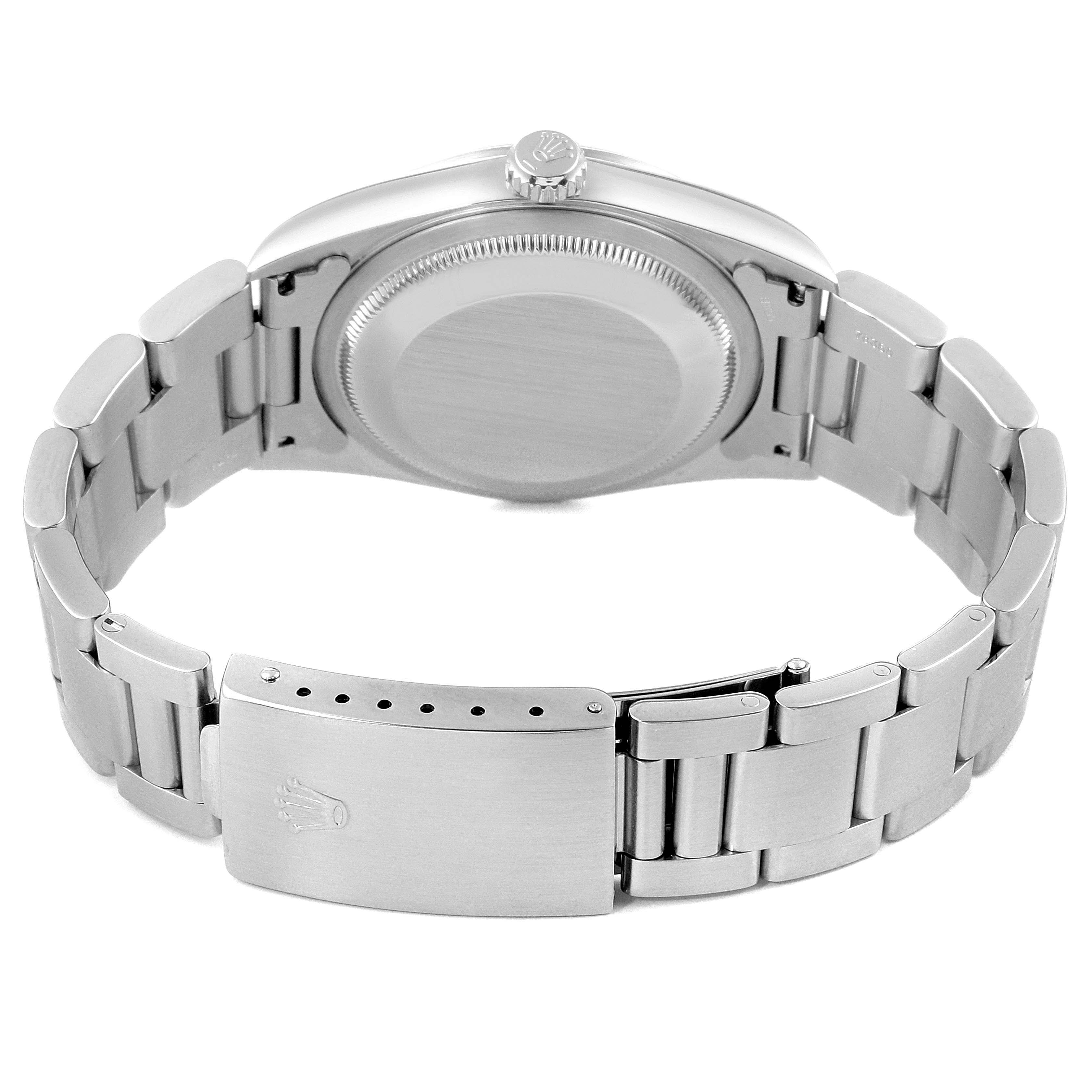 This image shows the back case, bracelet, and clasp of a Rolex Datejust 16200 Men's Stainless Steel Silver Dial 16200 Men's Stainless Steel Silver Dial watch from a rear angle.