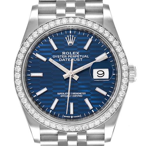 Photo of Rolex Datejust Steel Bright Blue Dial Diamond Mens Watch 126284 Unworn