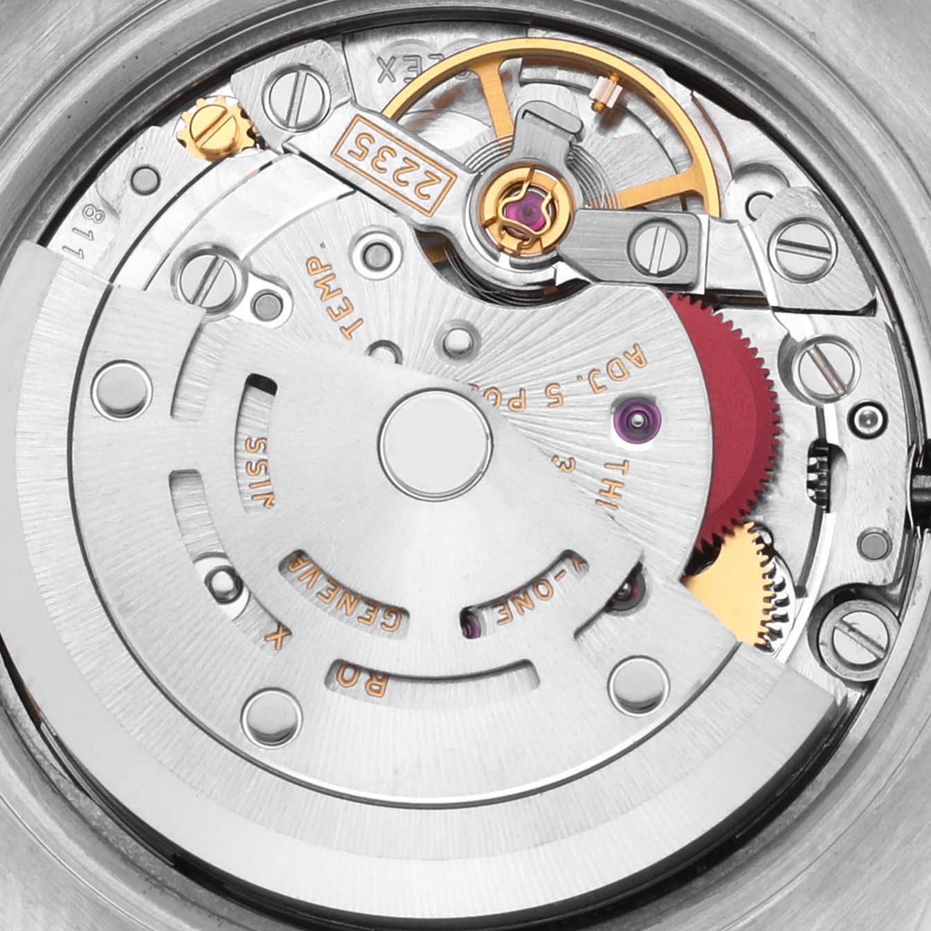 The image shows the intricate movement mechanism of a Rolex Datejust 179174 Women's Stainless Steel White Dial 179174 Women's Stainless Steel White Dial watch from the back view.