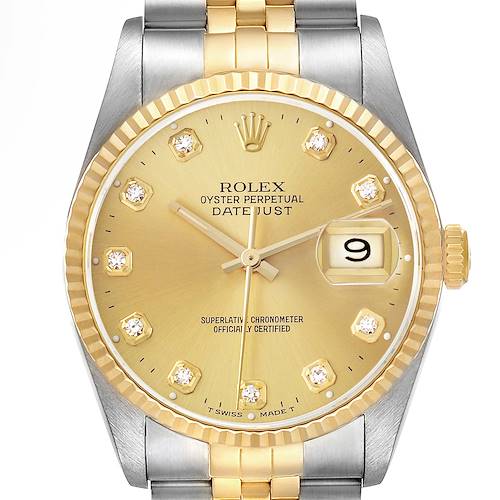 Photo of Rolex Datejust Steel Yellow Gold Champagne Diamond Dial Mens Watch 16233