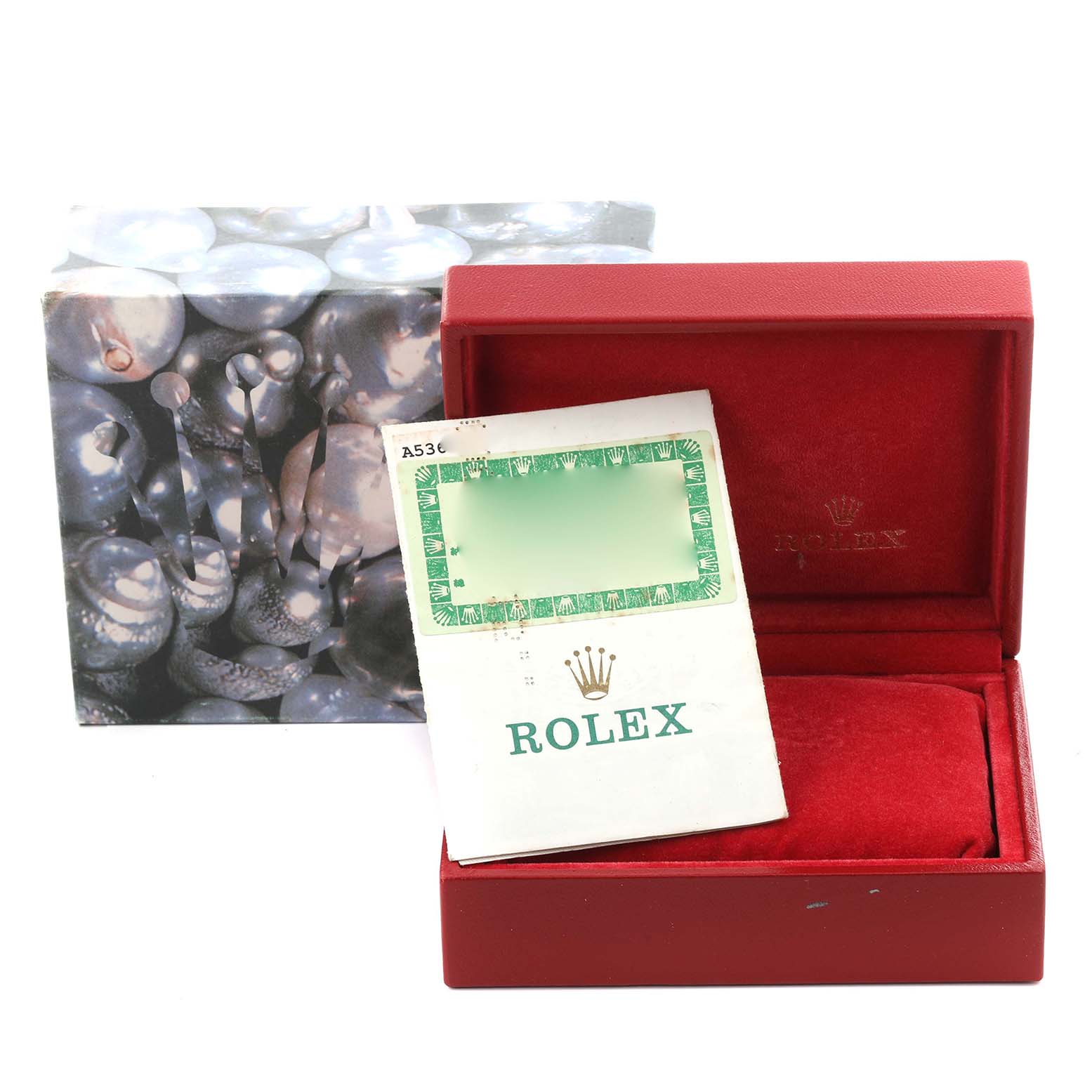 The image shows a Rolex Datejust 79173 Women's Steel and Gold (two tone) Champagne Dial 79173 Women's Steel and Gold (two tone) Champagne Dial watch box with a certificate and outer packaging.