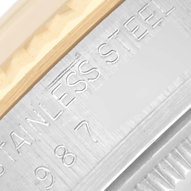 The image shows a close-up of the stainless steel engraving on the Rolex Datejust 16013 Men's Steel and Gold (two tone) Champagne Dial 16013 Men's Steel and Gold (two tone) Champagne Dial case back.