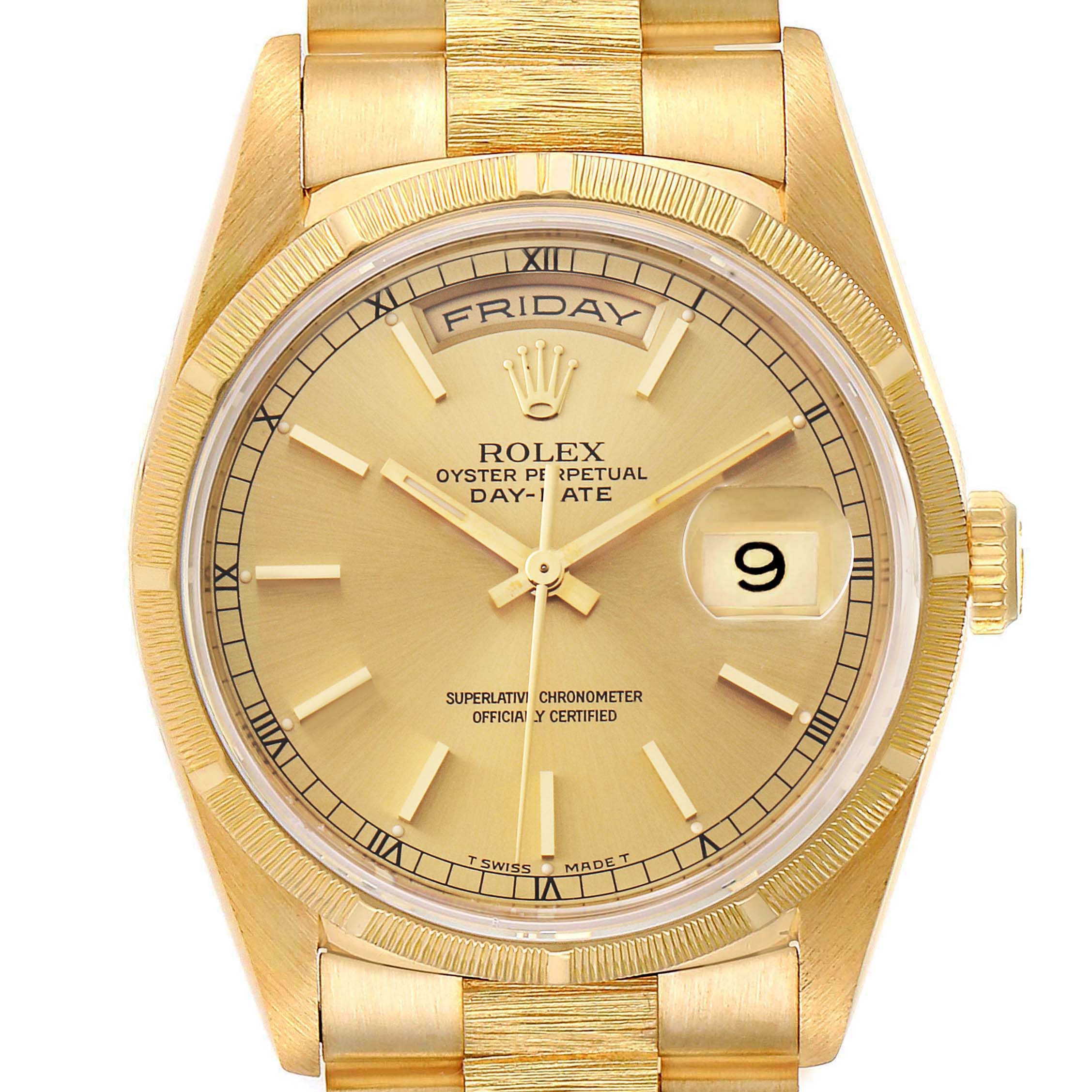 Rolex DayDate President 36mm Yellow Gold Bark Finish Mens Watch 18248