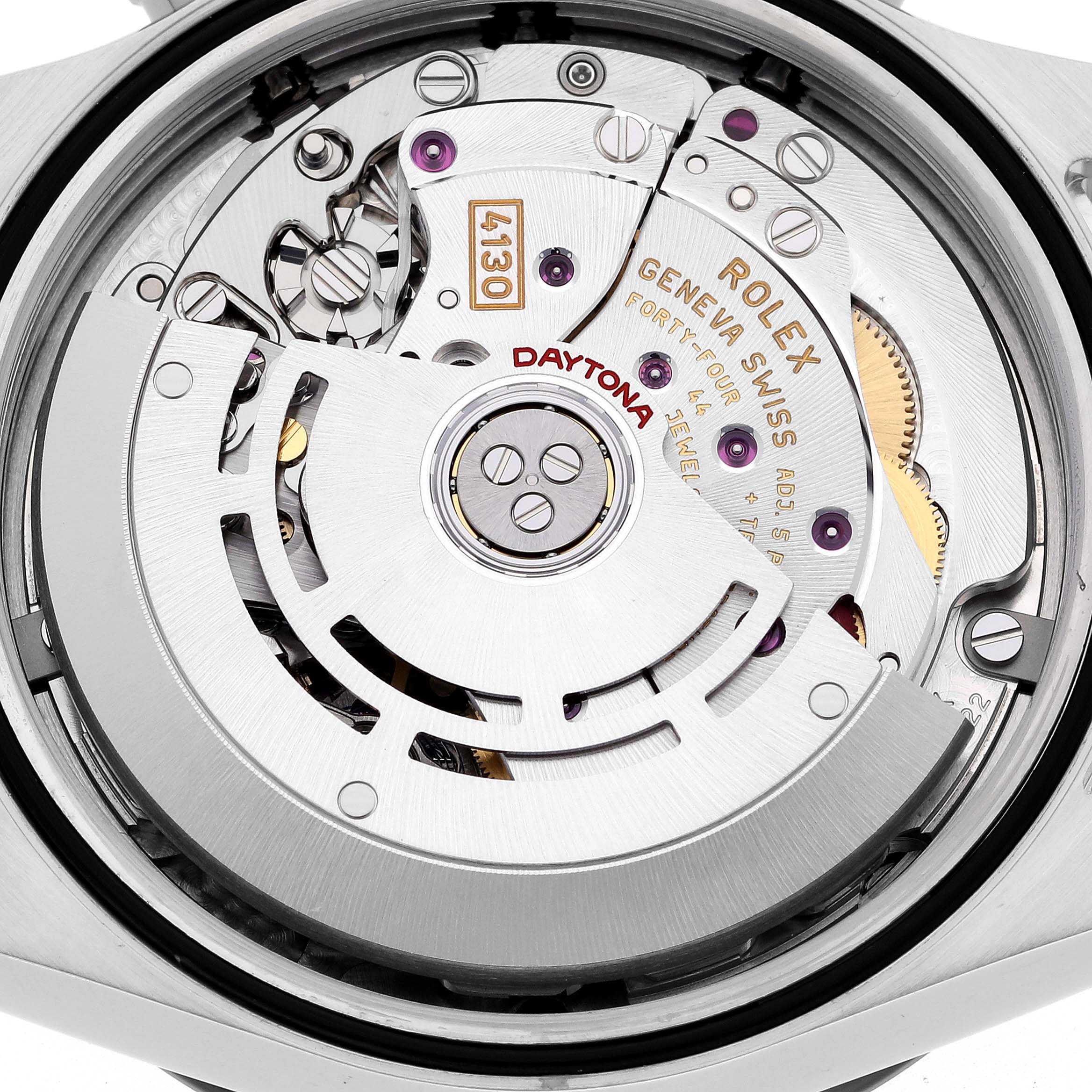 The image shows the movement mechanism of a Rolex Daytona 116500LN Men's Stainless Steel Black Dial 116500LN Men's Stainless Steel Black Dial watch from a top-down angle.
