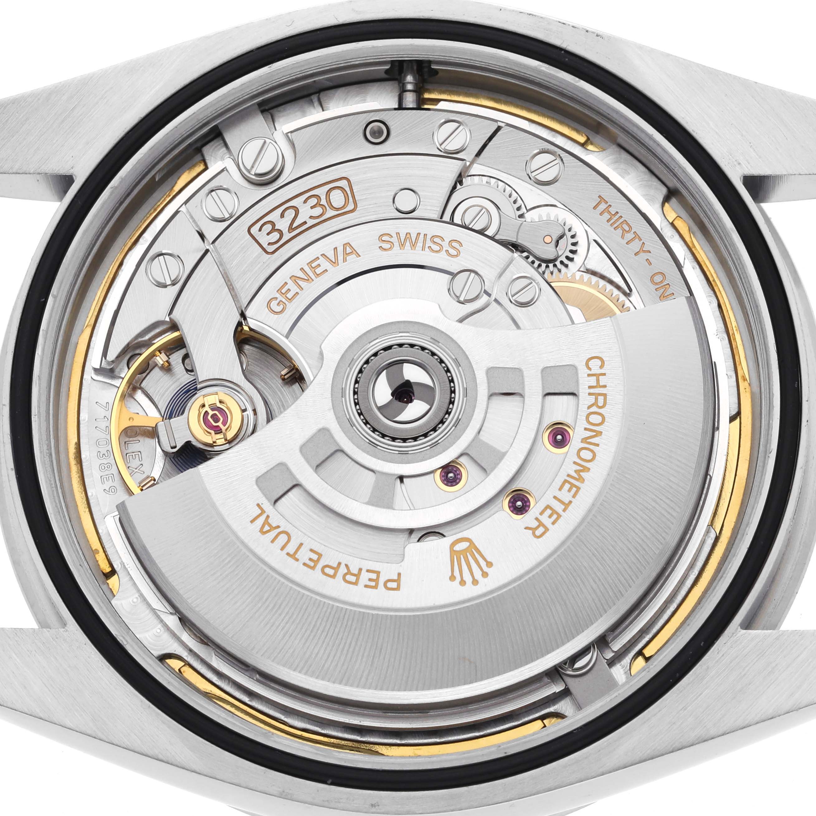 The image shows the movement of a Rolex Explorer 224270 Men
s Stainless Steel Black Dial 224270 Men
s Stainless Steel Black Dial, highlighting the intricate mechanism from a back view.