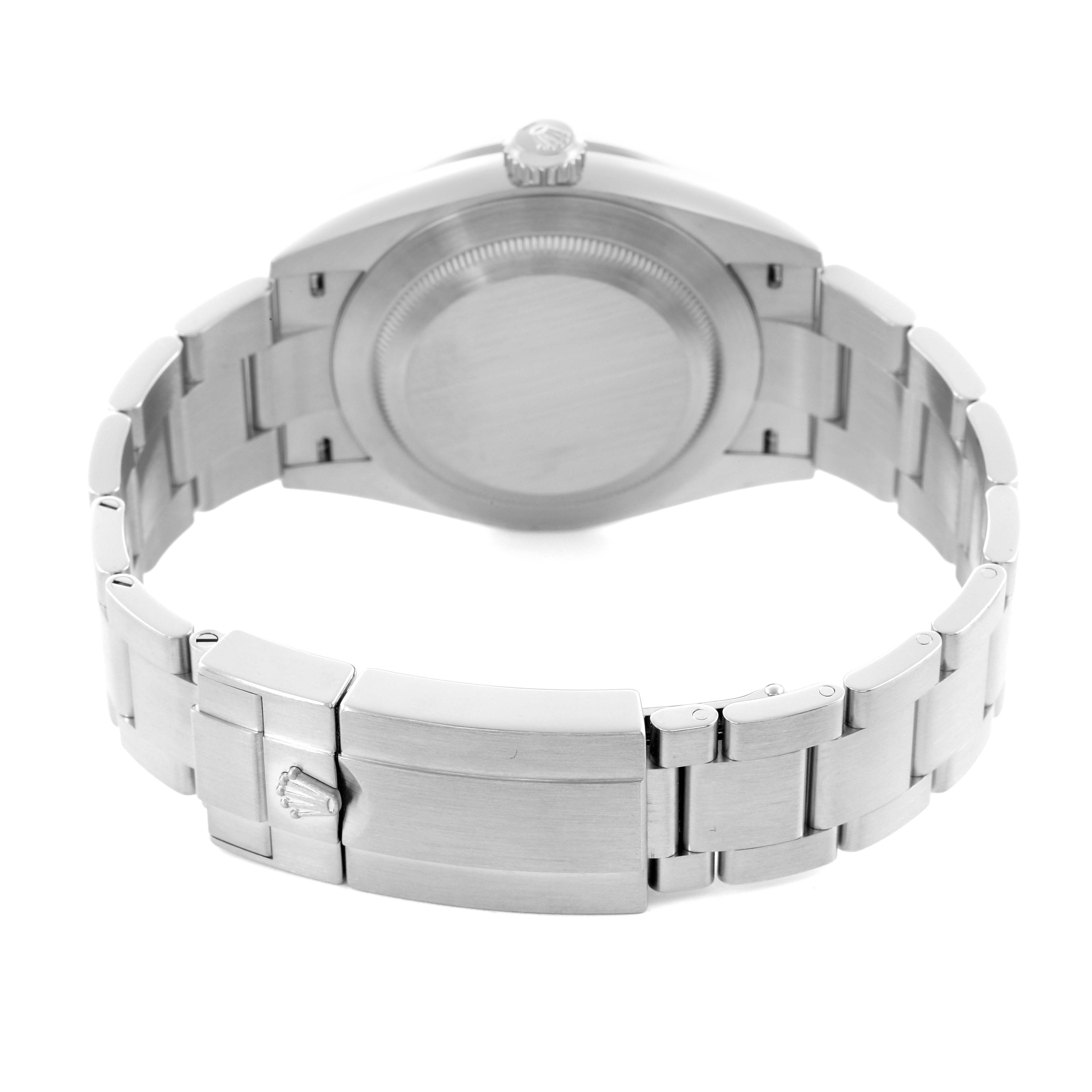 The image shows the back of a Rolex Explorer 224270 Men
s Stainless Steel Black Dial 224270 Men
s Stainless Steel Black Dial watch, including the case back and the bracelet clasp.