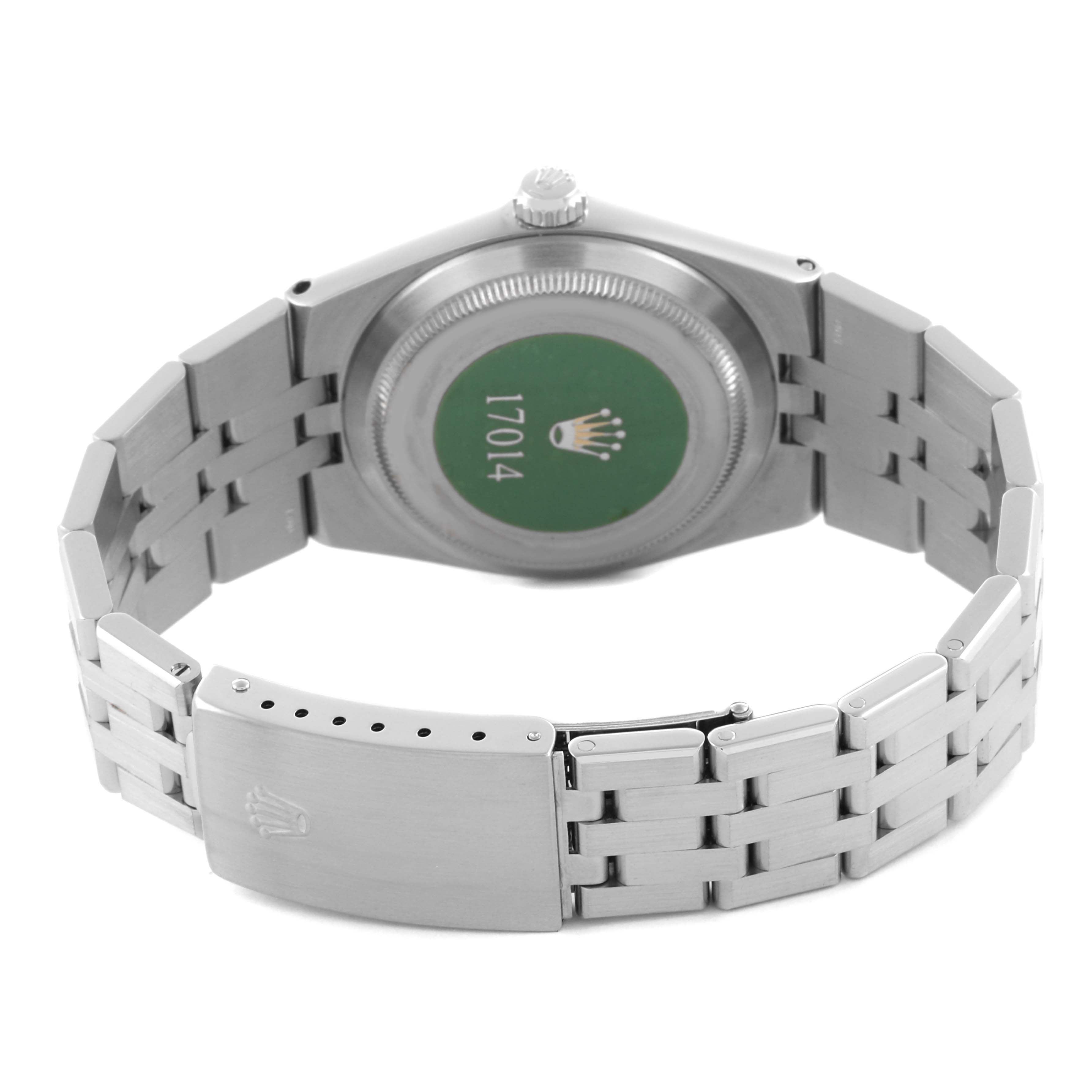 The image shows the back and bracelet of a Rolex Oysterquartz 19601 Men's Stainless Steel Silver Dial 19601 Men's Stainless Steel Silver Dial watch, including the clasp and case back.