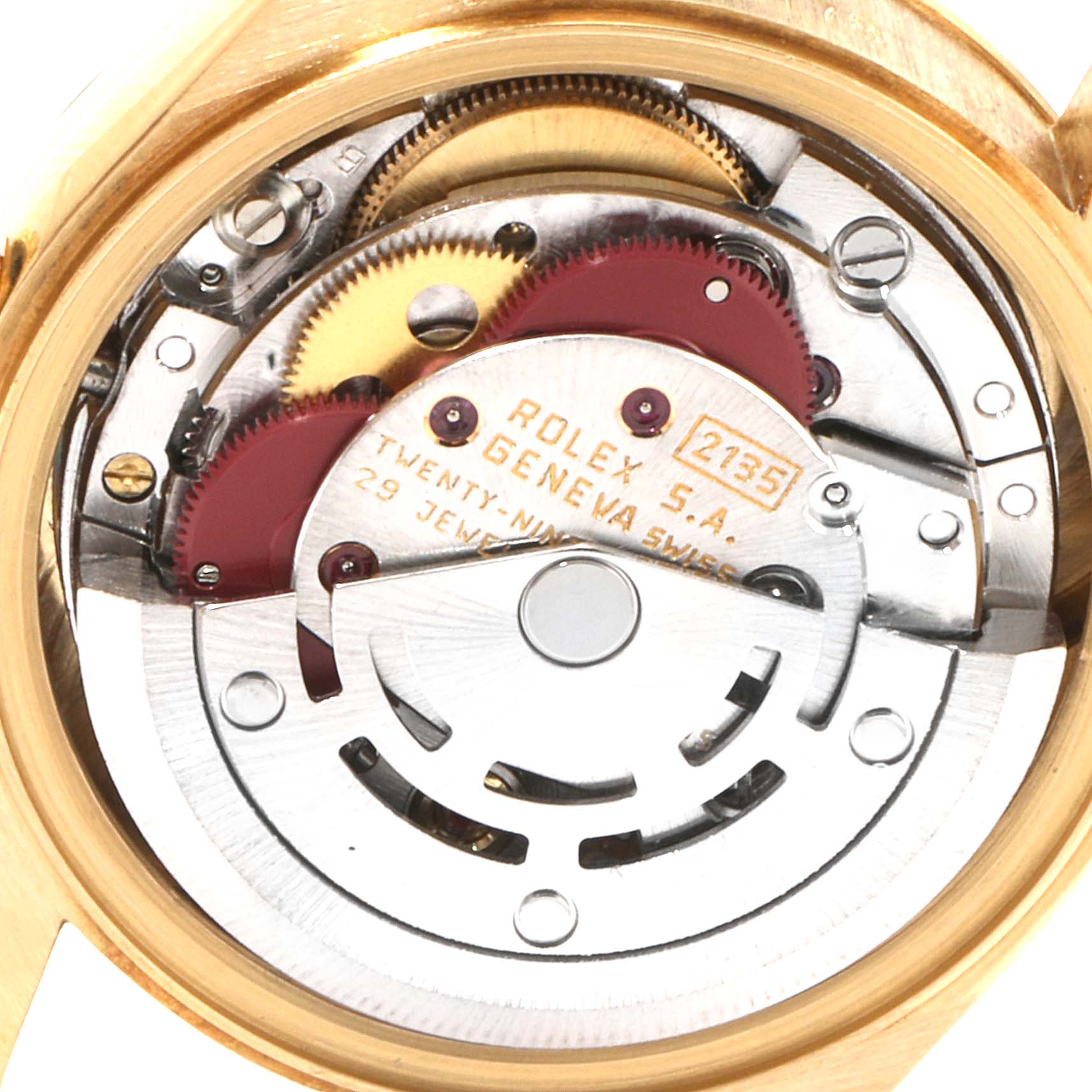 The image shows the internal movement mechanism of the Rolex President 69178 Women's Yellow Gold Champagne Dial 69178 Women's Yellow Gold Champagne Dial model watch at a close-up angle.