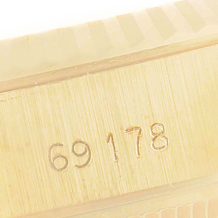 This image shows the model number engraving "69178" on the side of the Rolex President 69178 Women's Yellow Gold Champagne Dial 69178 Women's Yellow Gold Champagne Dial watch case.