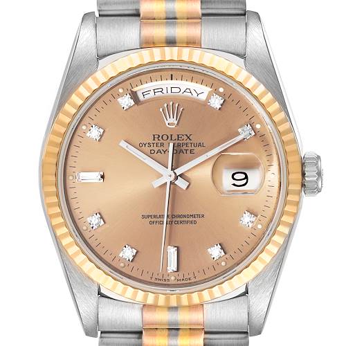 Photo of Rolex President Day-Date Tridor White Yellow Rose Gold Diamond Mens Watch 18239