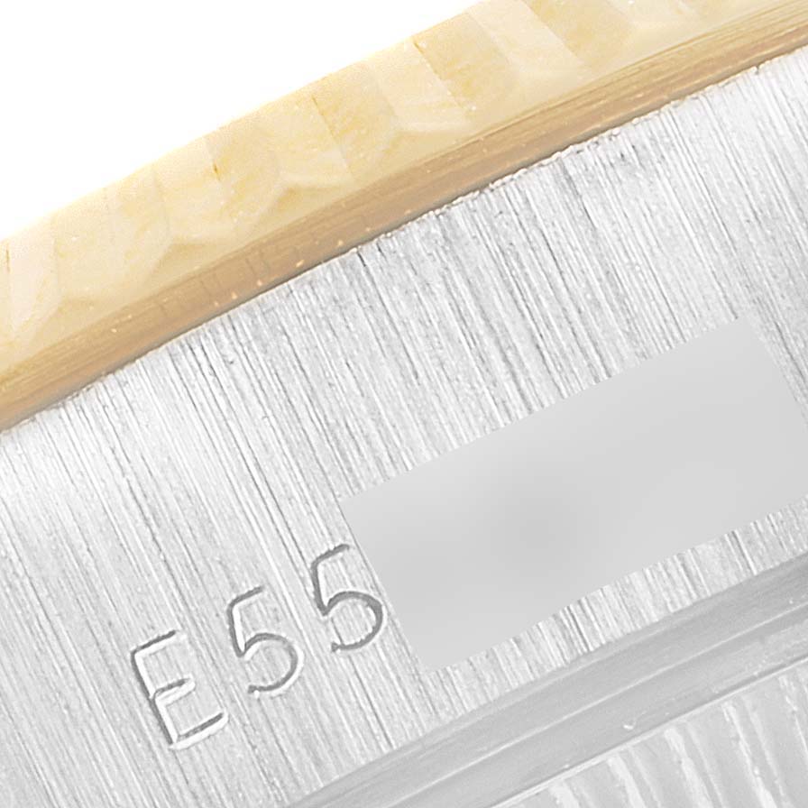 This close-up image shows the Rolex President 69179 Women's White Gold Brown Dial 69179 Women's White Gold Brown Dial watch's edge with part of the rehaut and case details visible.