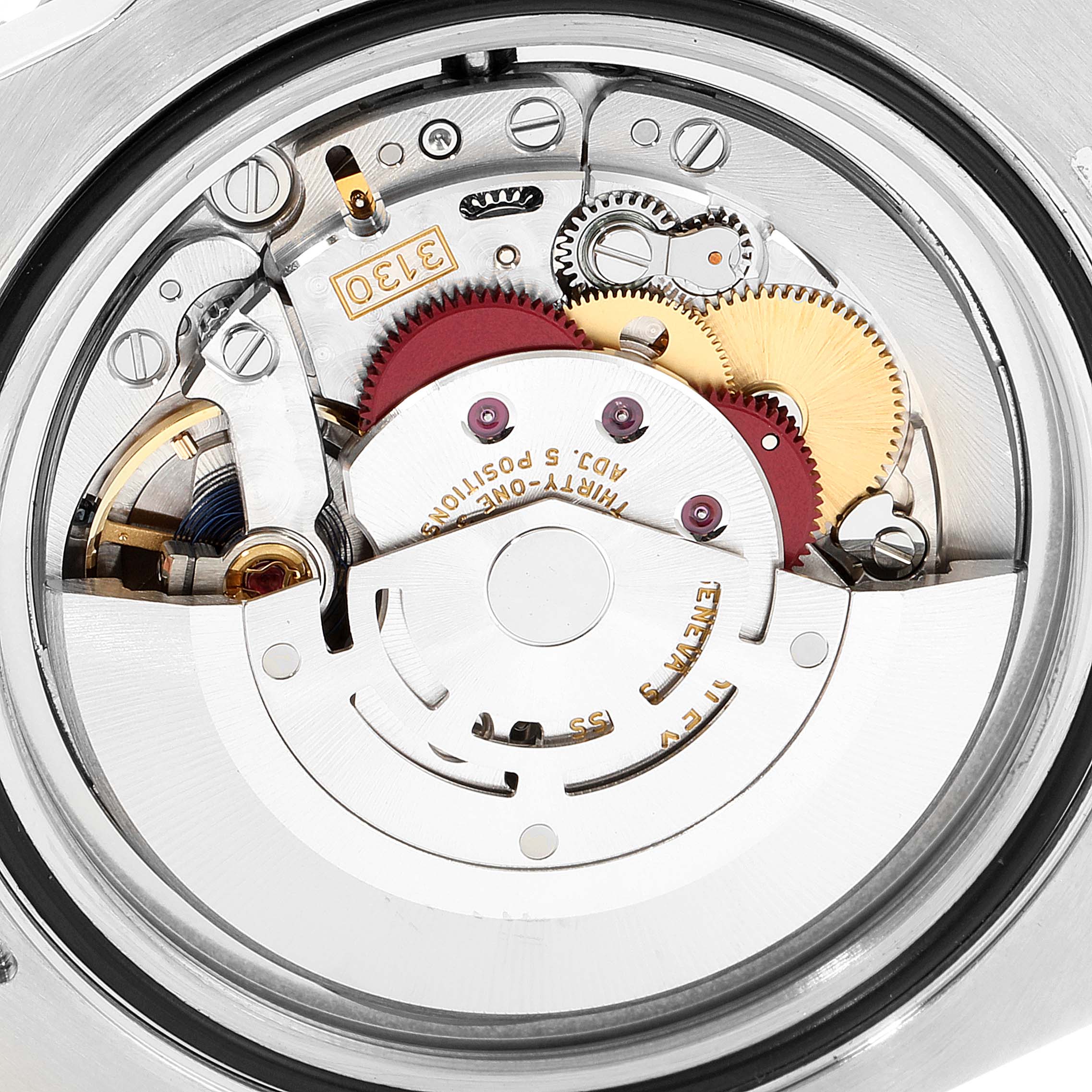 The image shows a close-up of the movement mechanism of a Rolex Submariner 114060 Men's Stainless Steel Black Dial 114060 Men's Stainless Steel Black Dial watch.