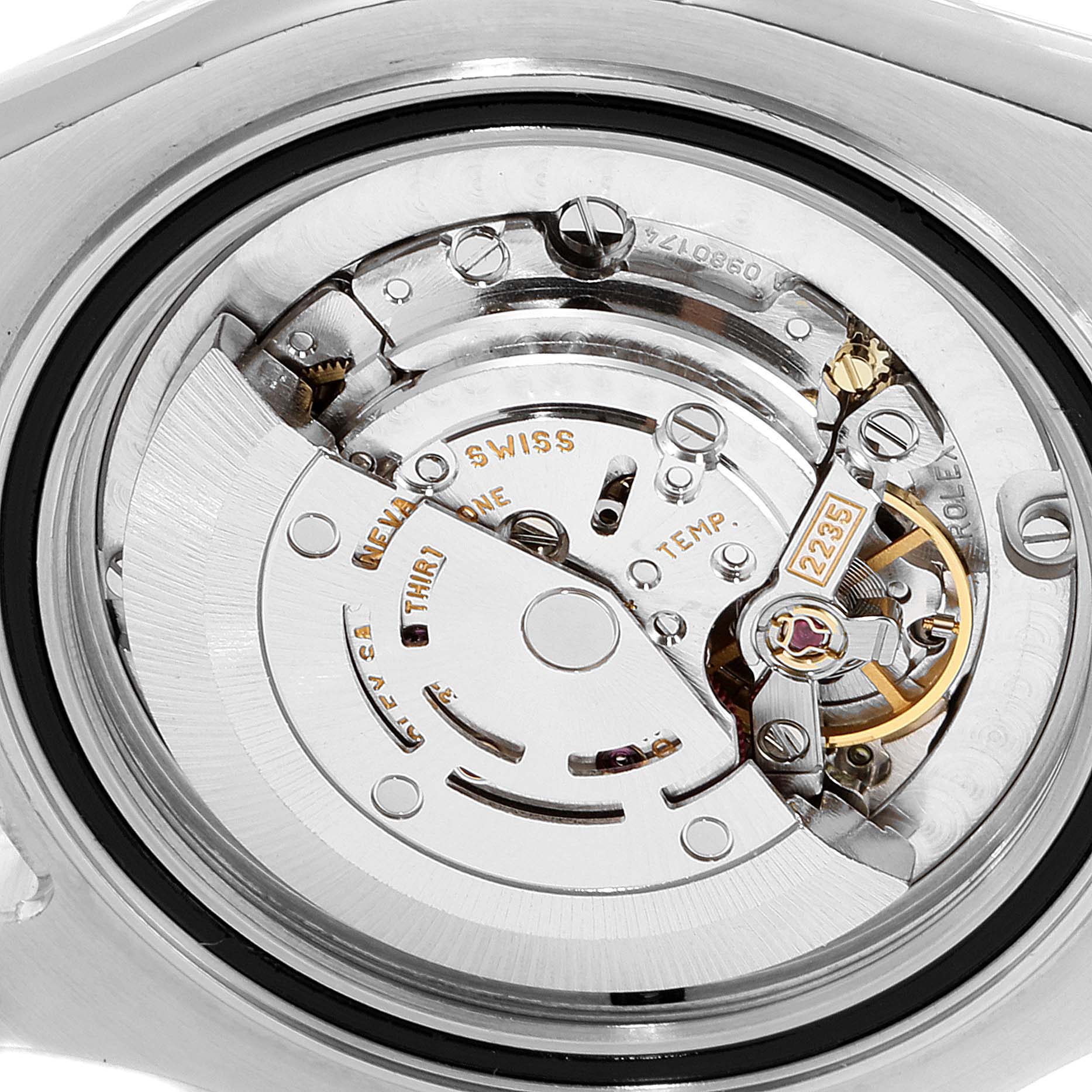 The image shows the movement and internal mechanism of a Rolex Yacht-Master 168622 Men
s Stainless Steel Silver Dial 168622 Men
s Stainless Steel Silver Dial watch from a close-up angle.