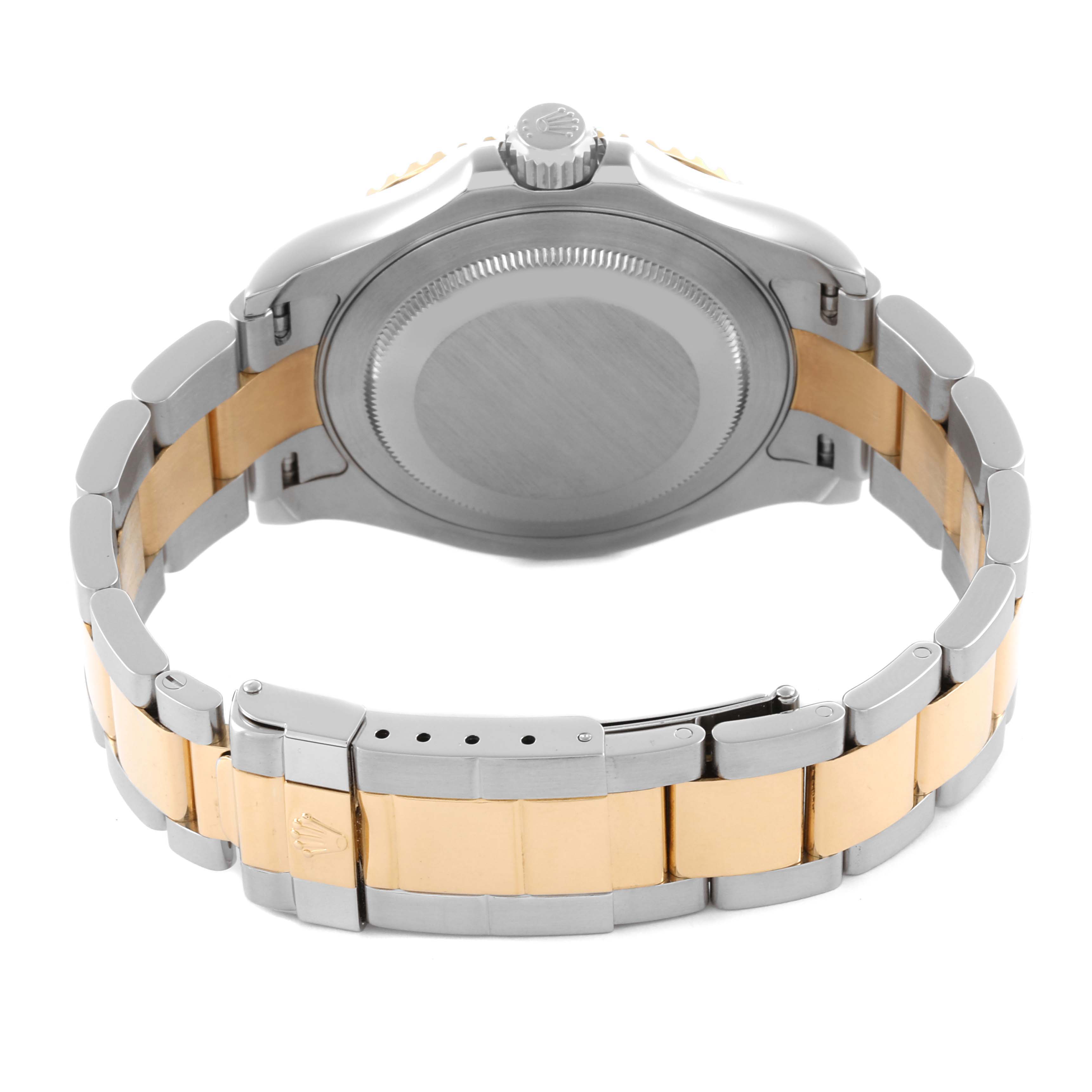 The image shows the back of a Rolex Yacht-Master 16623 Men's Steel and Gold (two tone) White Dial 16623 Men's Steel and Gold (two tone) White Dial watch, highlighting the bracelet and case back from a rear angle.
