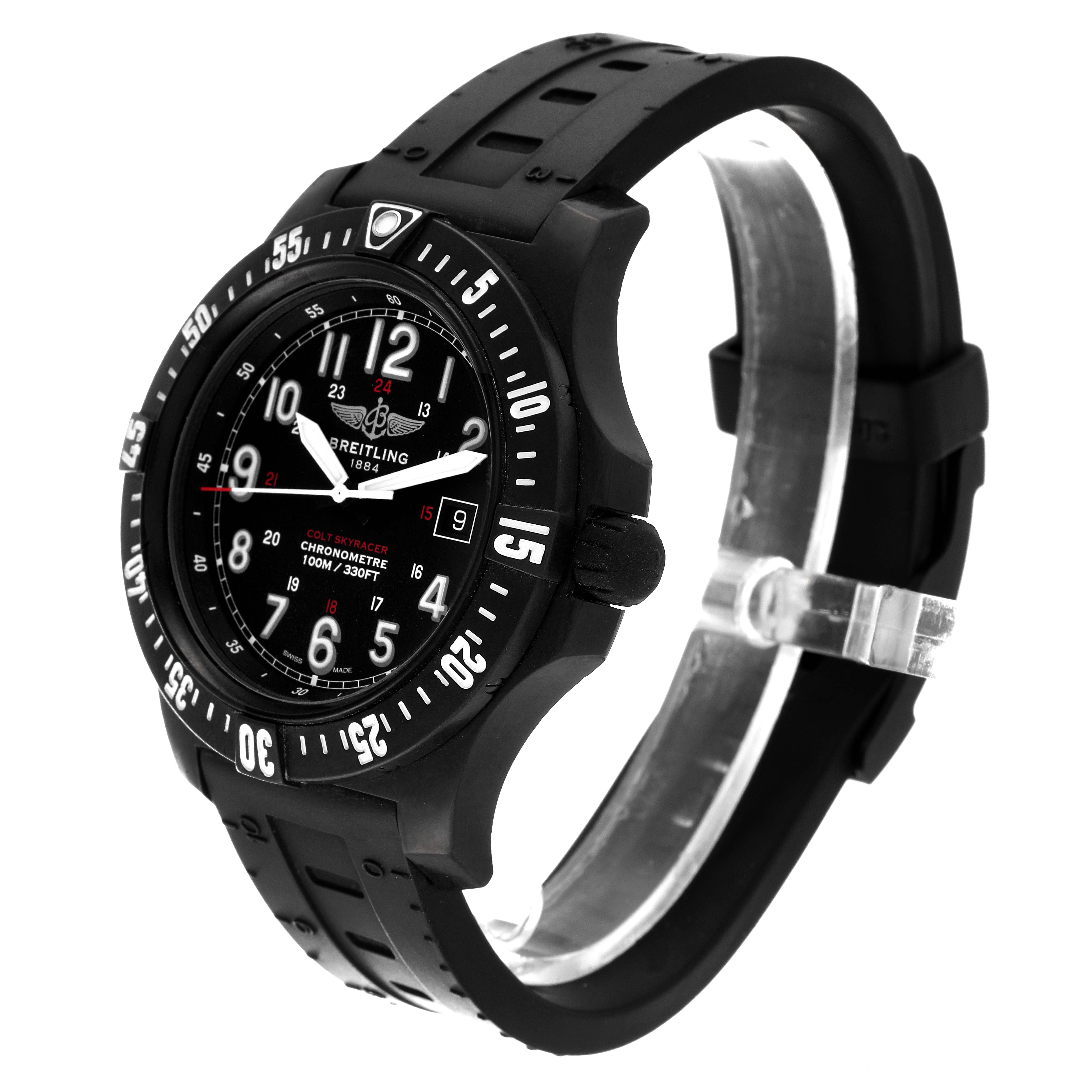 The image shows a Breitling Colt X74320E4/BF87 Men's Ceramic Black Dial X74320E4/BF87 Men's Ceramic Black Dial watch at an angle, highlighting the face, bezel, crown, and part of the wristband.