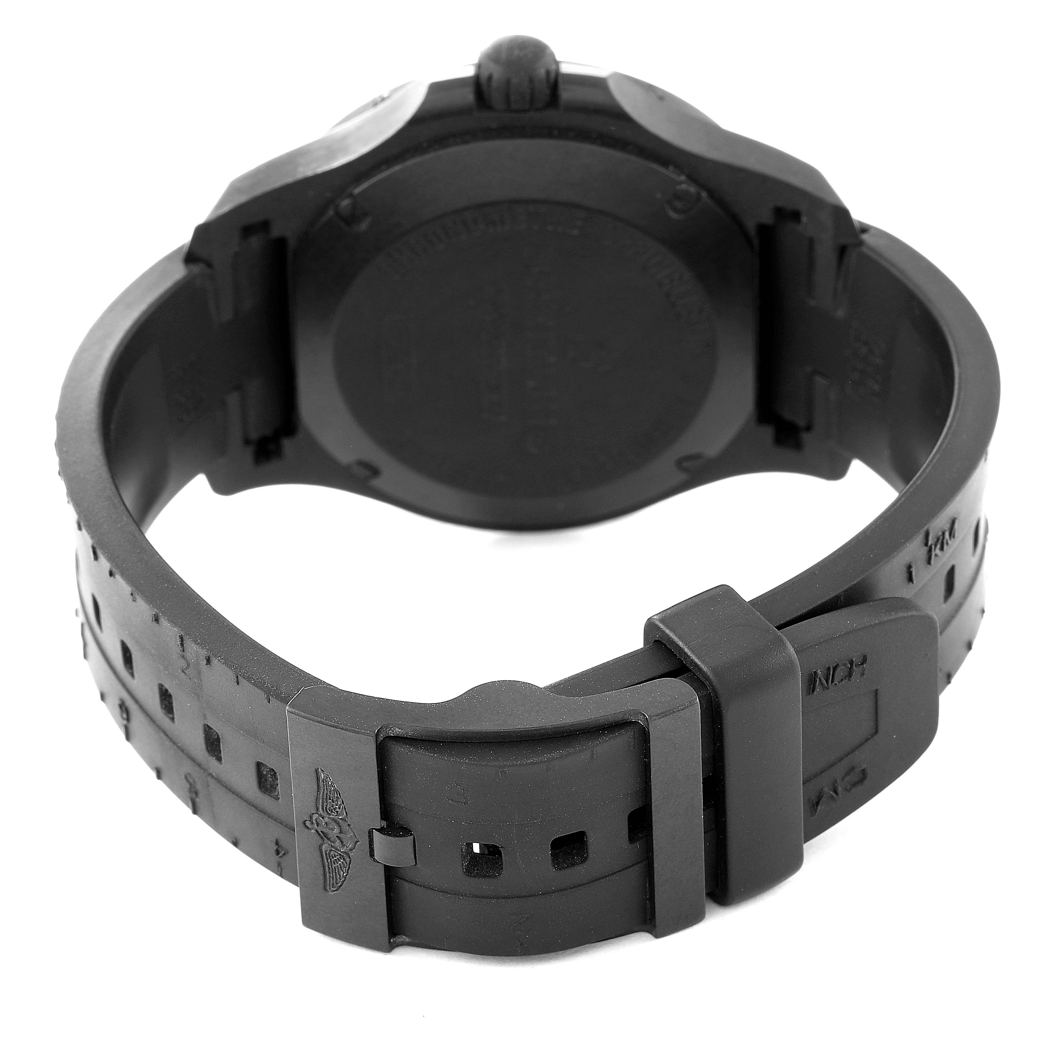 The image shows the back view of the Breitling Colt X74320E4/BF87 Men's Ceramic Black Dial X74320E4/BF87 Men's Ceramic Black Dial watch, focusing on the case back and rubber strap with the clasp.