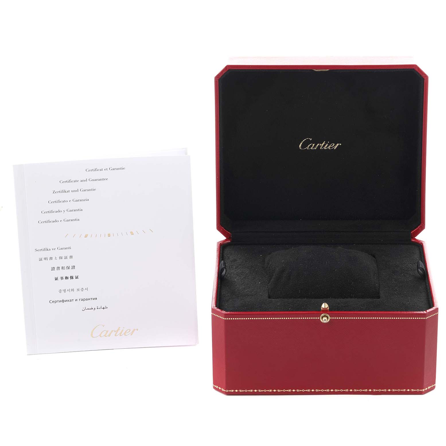 The image shows the Cartier Ballon Bleu W2BB0012 Women
s Steel and Gold (two tone) Silver Dial W2BB0012 Women
s Steel and Gold (two tone) Silver Dial watch box and certificate from a front angle.