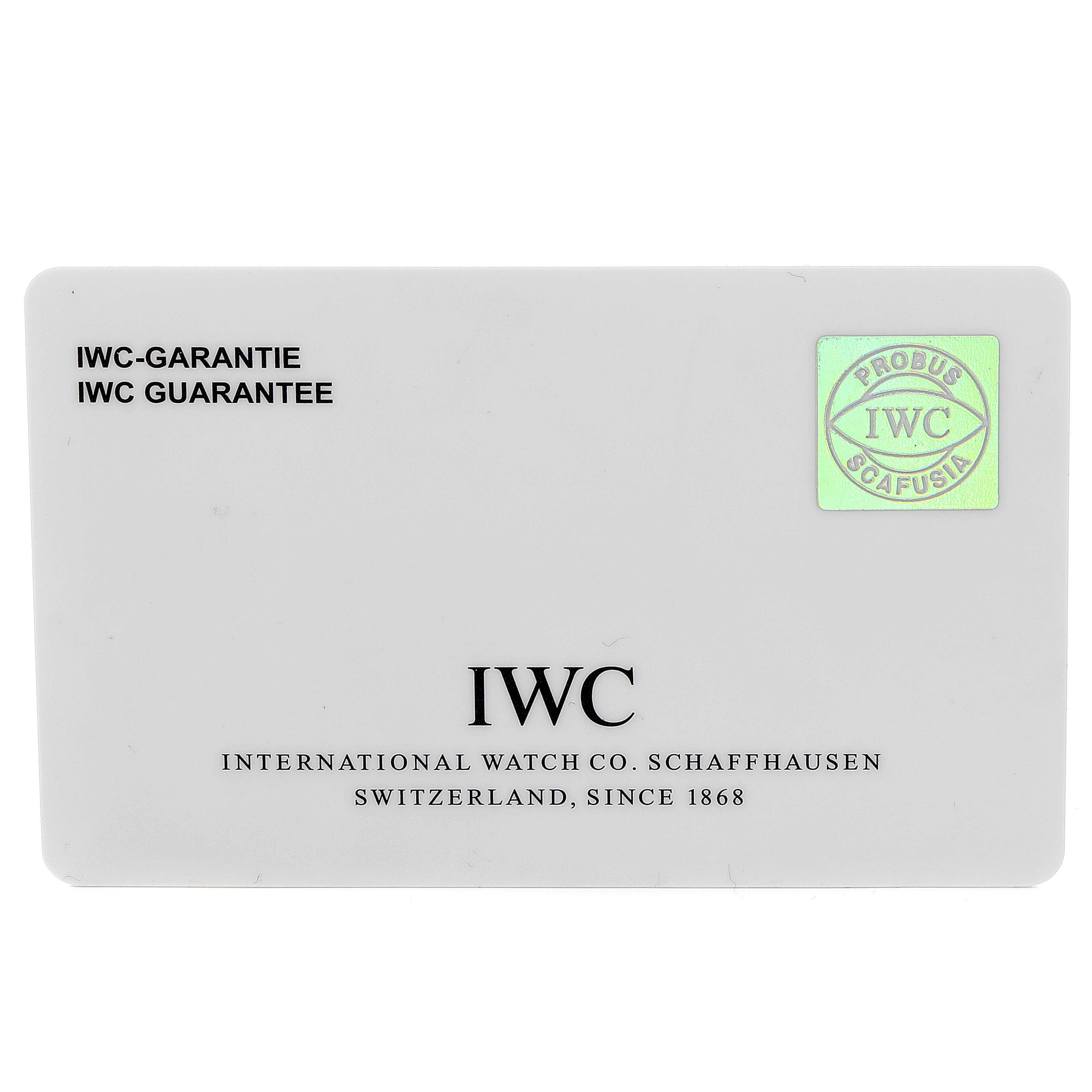 This image shows an IWC Guarantee card for the Portuguese model by IWC.